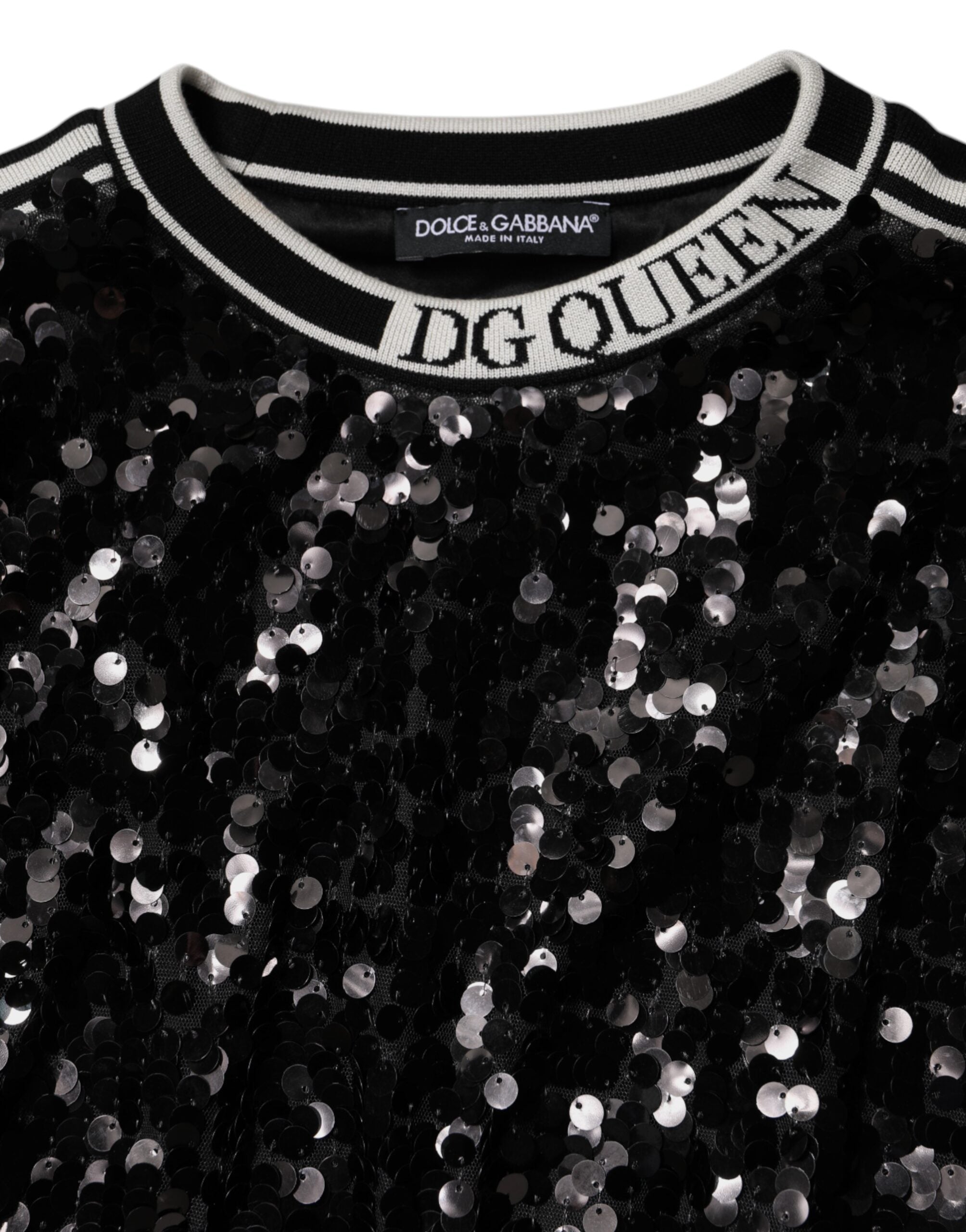 Dolce & Gabbana Black DG Queen Sequin Pullover Sweater - ACCEXO
