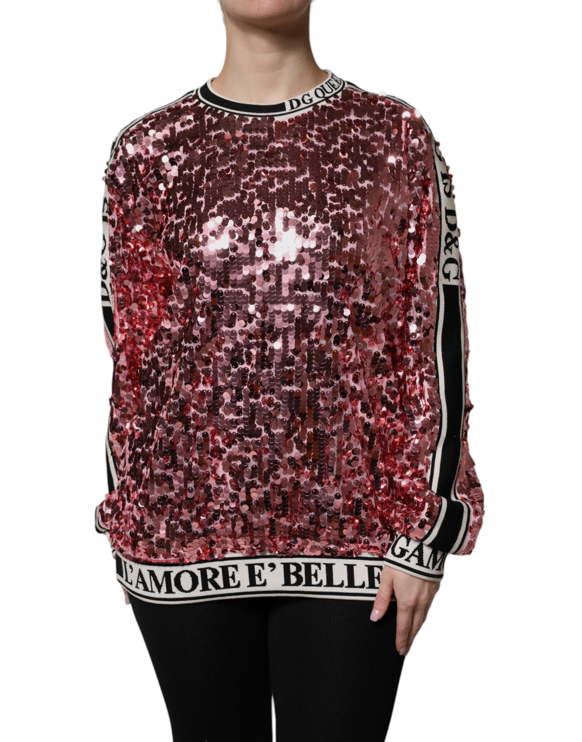 Dolce & Gabbana Pink DG Queen Sequin Pullover Sweater - ACCEXO