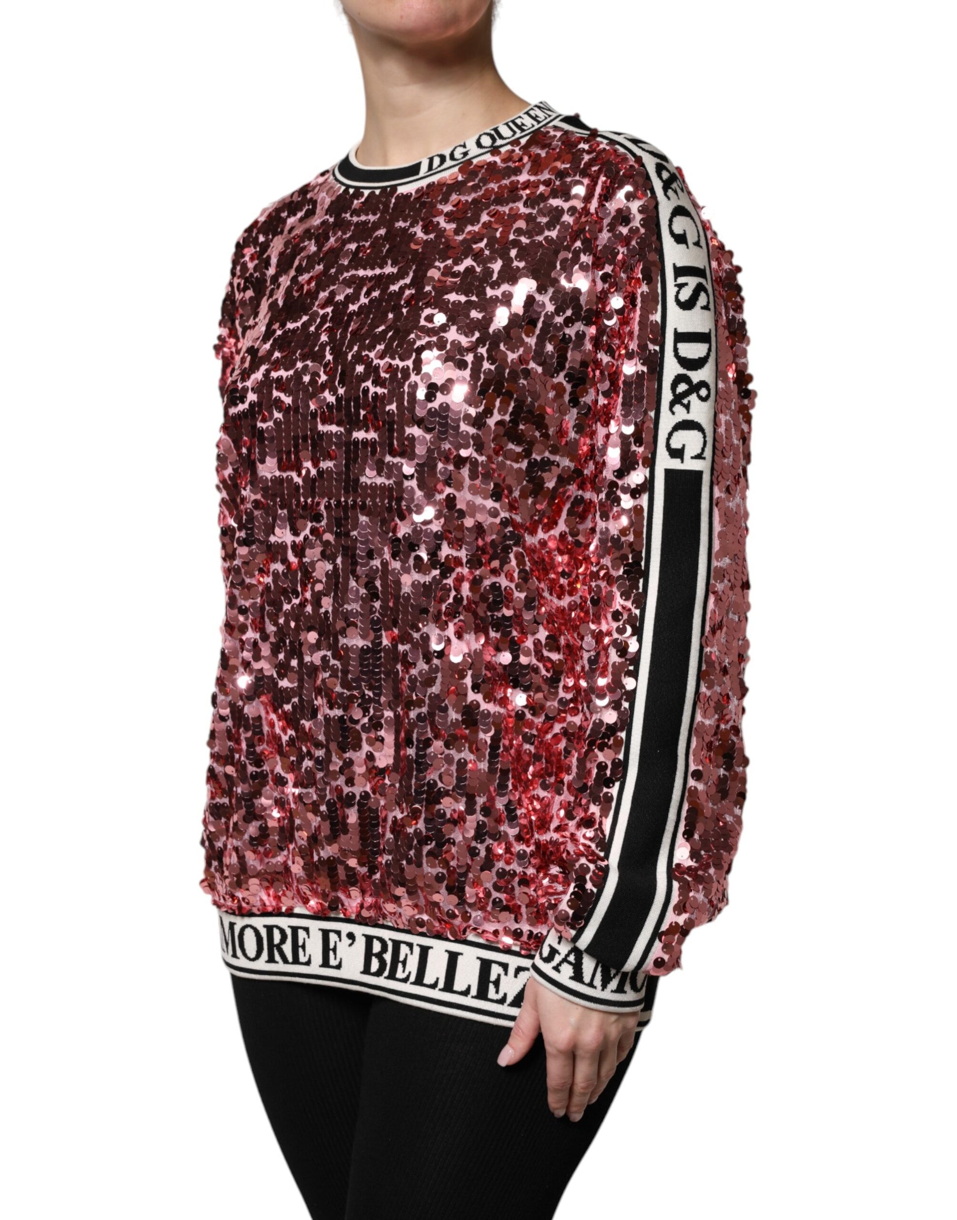 Dolce & Gabbana Pink DG Queen Sequin Pullover Sweater - ACCEXO