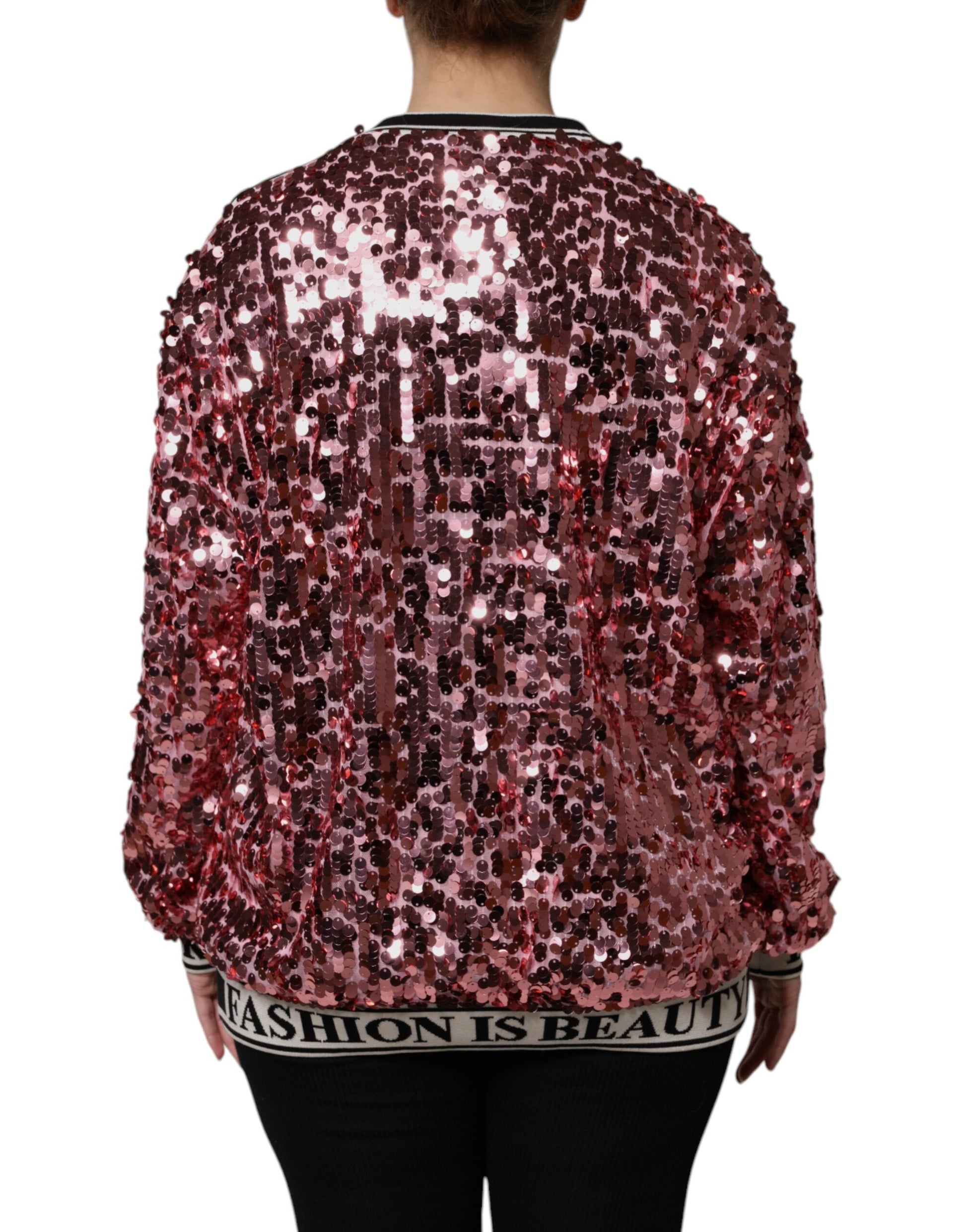 Dolce & Gabbana Pink DG Queen Sequin Pullover Sweater - ACCEXO