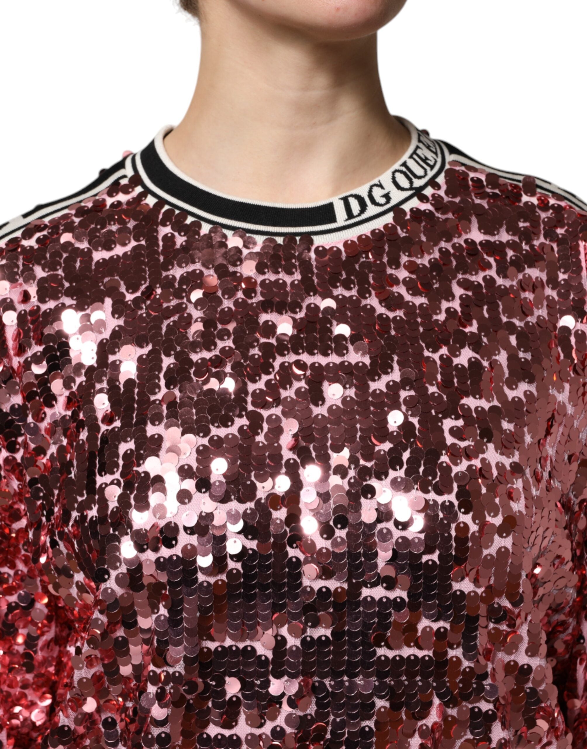Dolce & Gabbana Pink DG Queen Sequin Pullover Sweater - ACCEXO