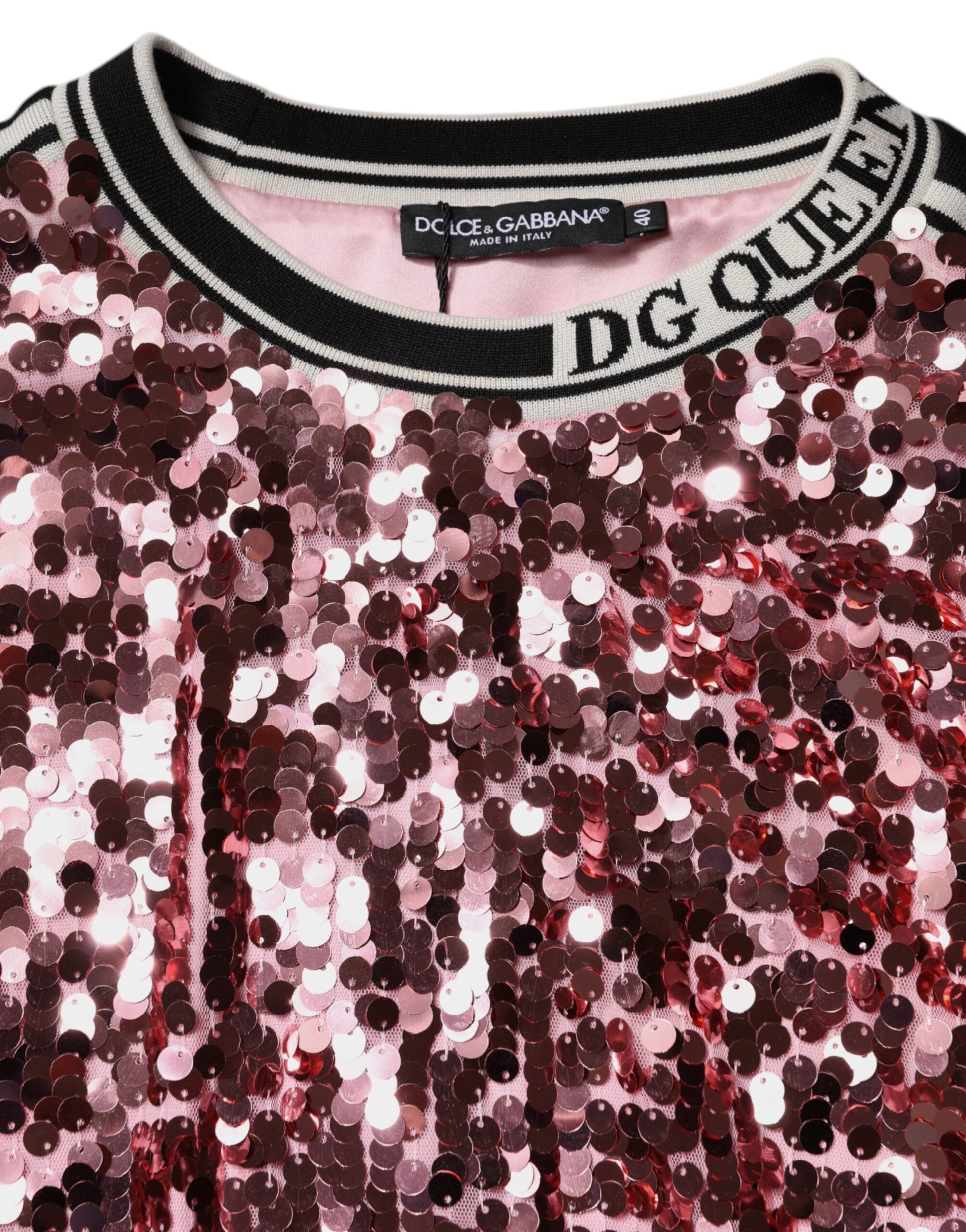 Dolce & Gabbana Pink DG Queen Sequin Pullover Sweater - ACCEXO