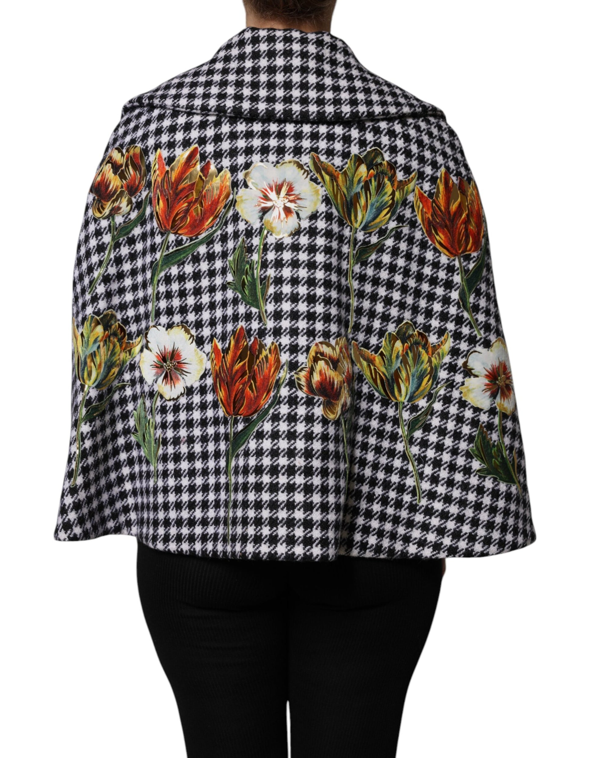 Dolce & Gabbana Black White Monochrome Patterned Floral Cape Jacket - ACCEXO