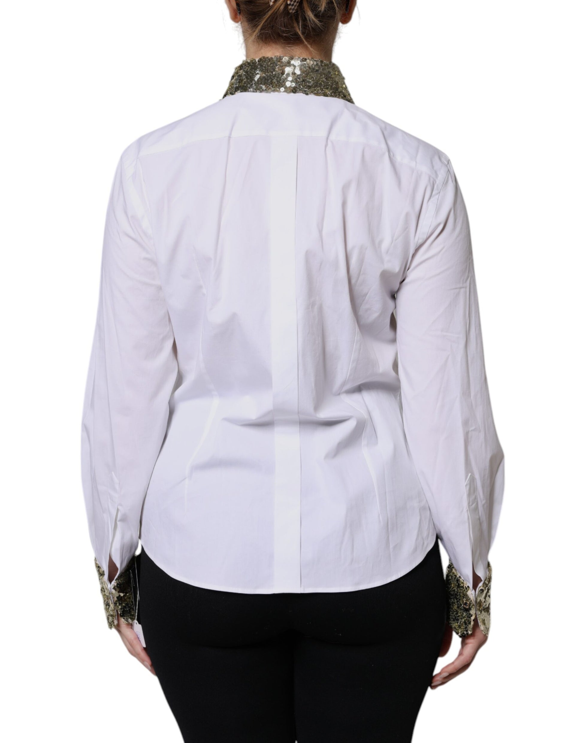 Dolce & Gabbana White Cotton Long Sleeves Sequin Shirt Top - ACCEXO