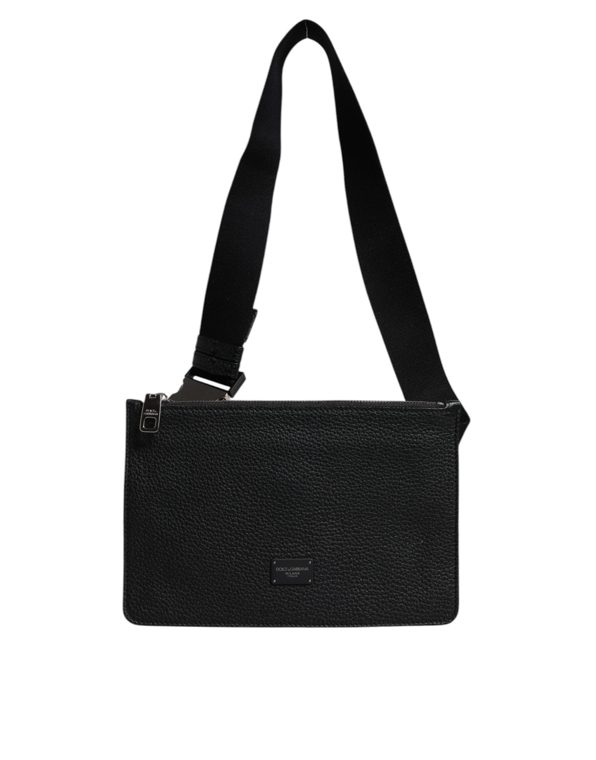 Dolce & Gabbana Black Leather Logo Plaque Purse Fanny Pack Bag