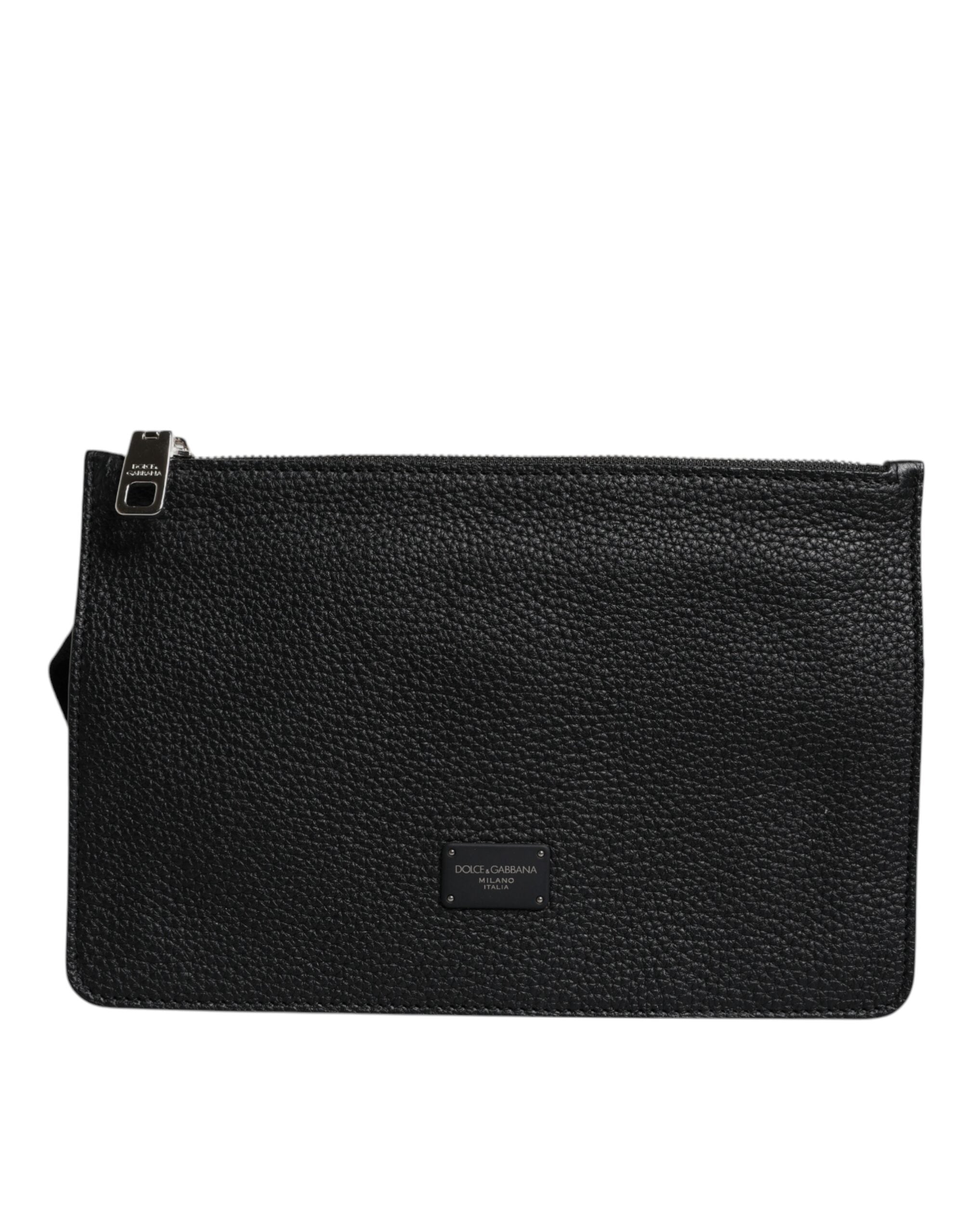 Dolce & Gabbana Black Leather Logo Plaque Purse Fanny Pack Bag