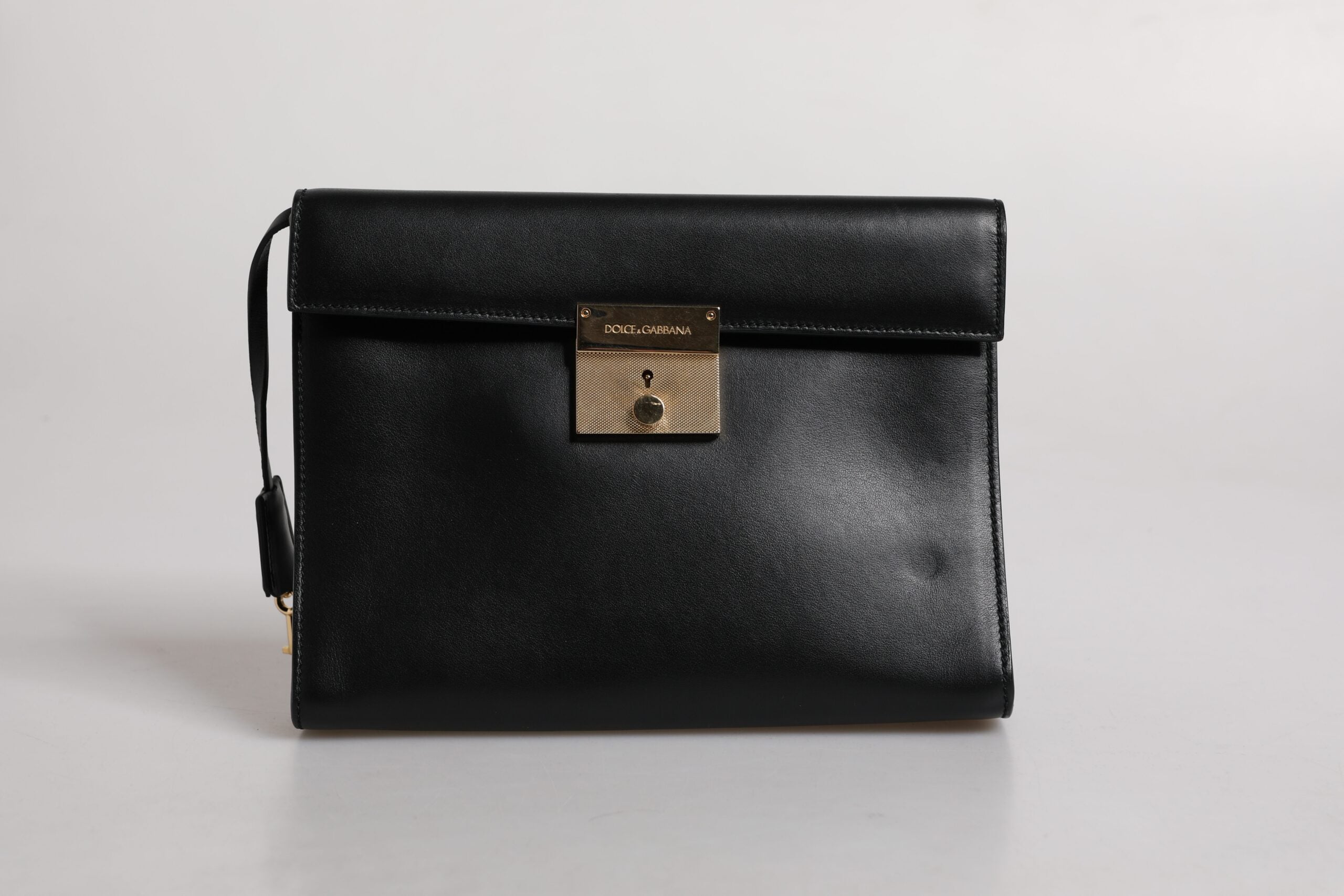 Dolce & Gabbana Black Leather Logo Plaque Document Briefcase Bag - ACCEXO