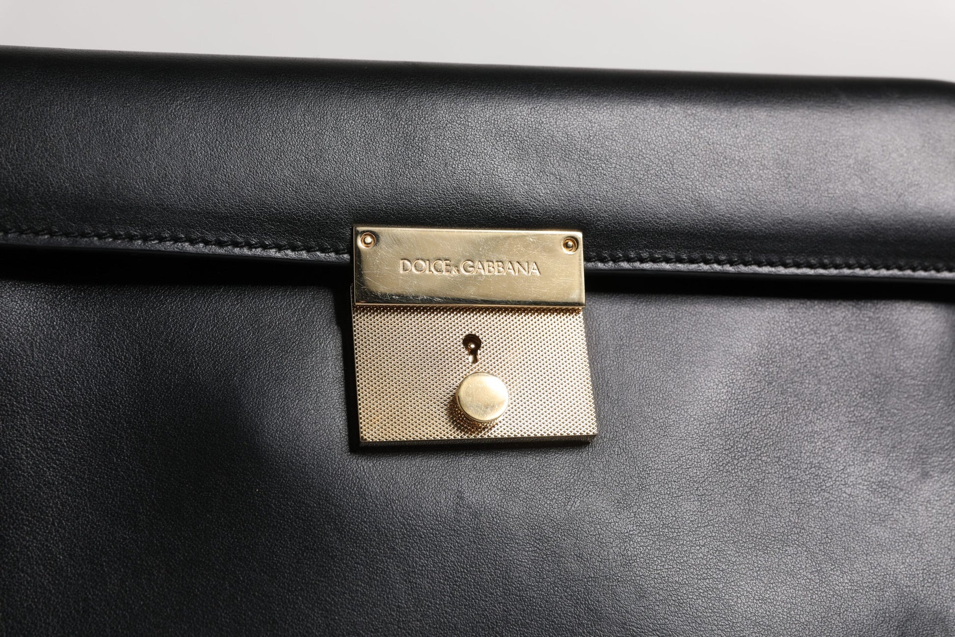 Dolce & Gabbana Black Leather Logo Plaque Document Briefcase Bag - ACCEXO