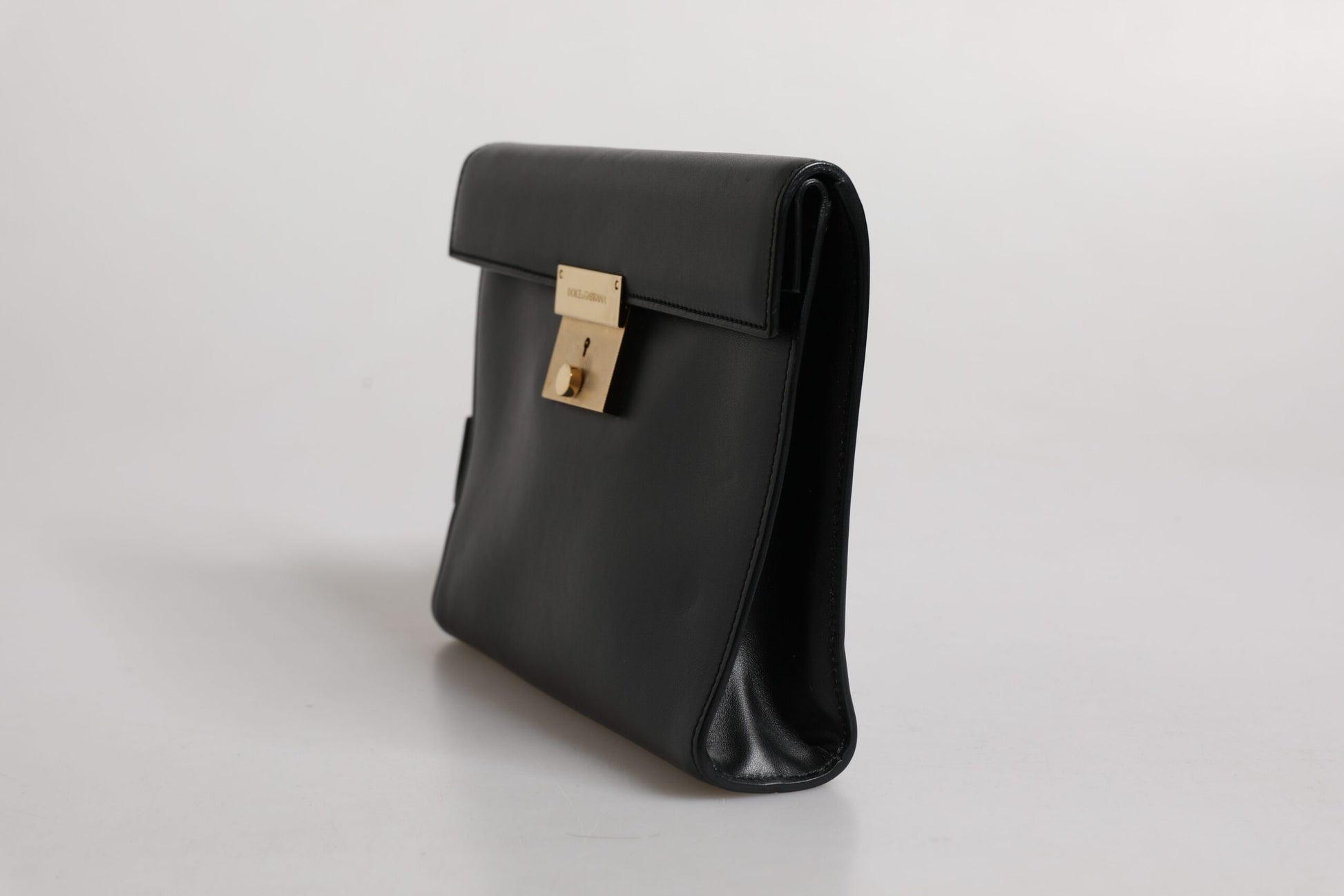 Dolce & Gabbana Black Leather Logo Plaque Document Briefcase Bag - ACCEXO