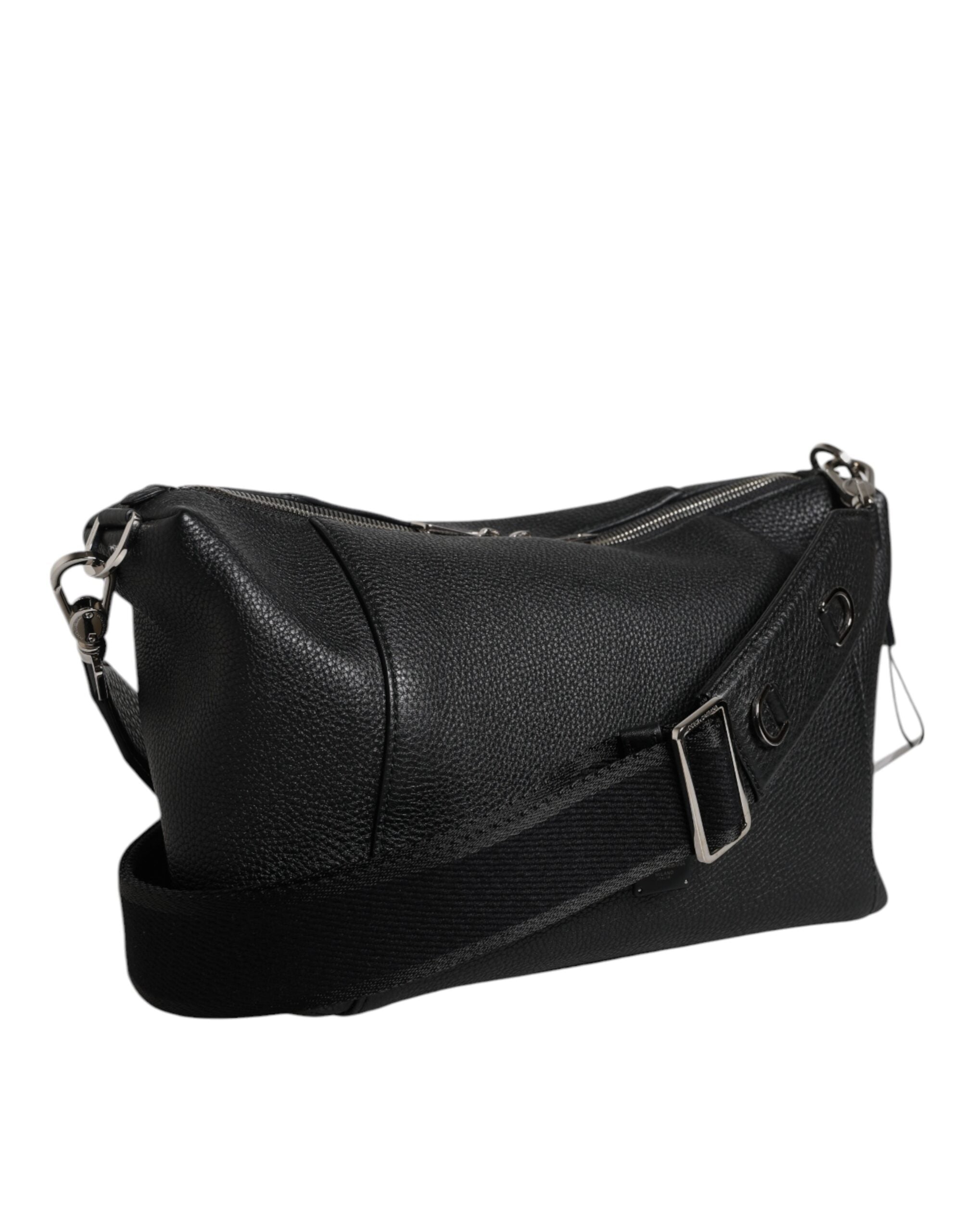 Dolce & Gabbana Black Leather Logo Plaque Shoulder Crossbody Bag