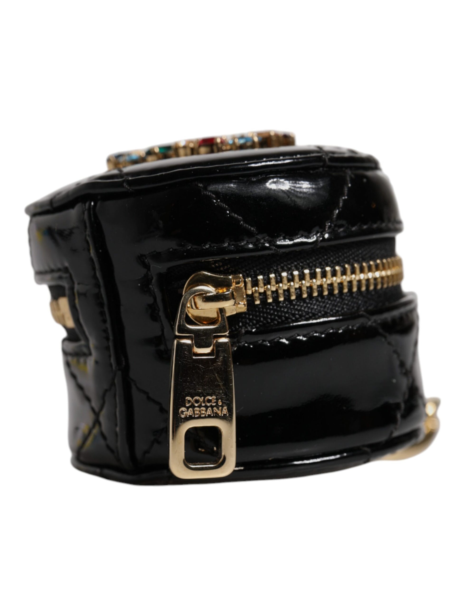 Dolce & Gabbana Black Lamb Leather DG Crystal Round Coin Purse Wallet - ACCEXO