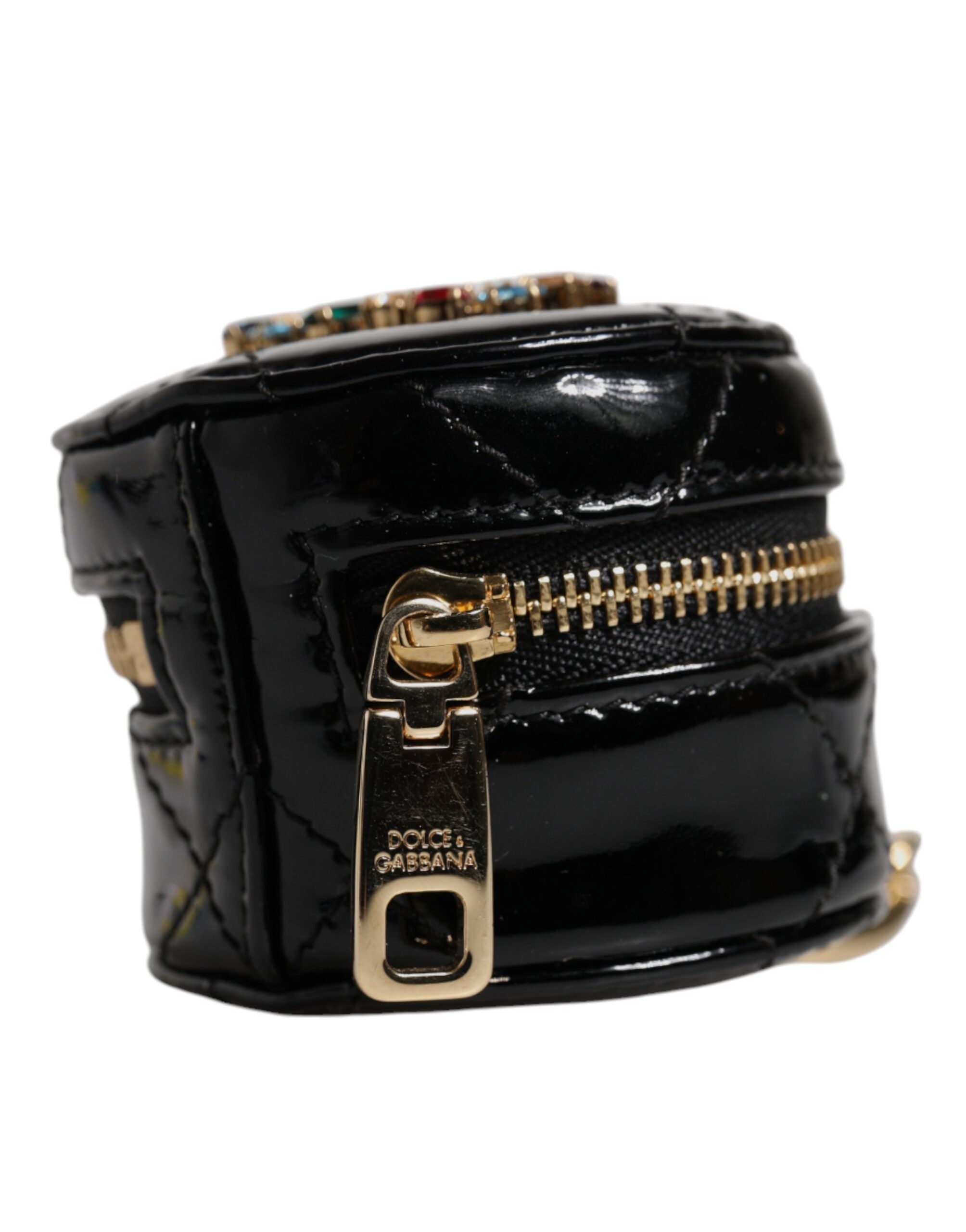 Dolce & Gabbana Black Lamb Leather DG Crystal Round Coin Purse Wallet - ACCEXO