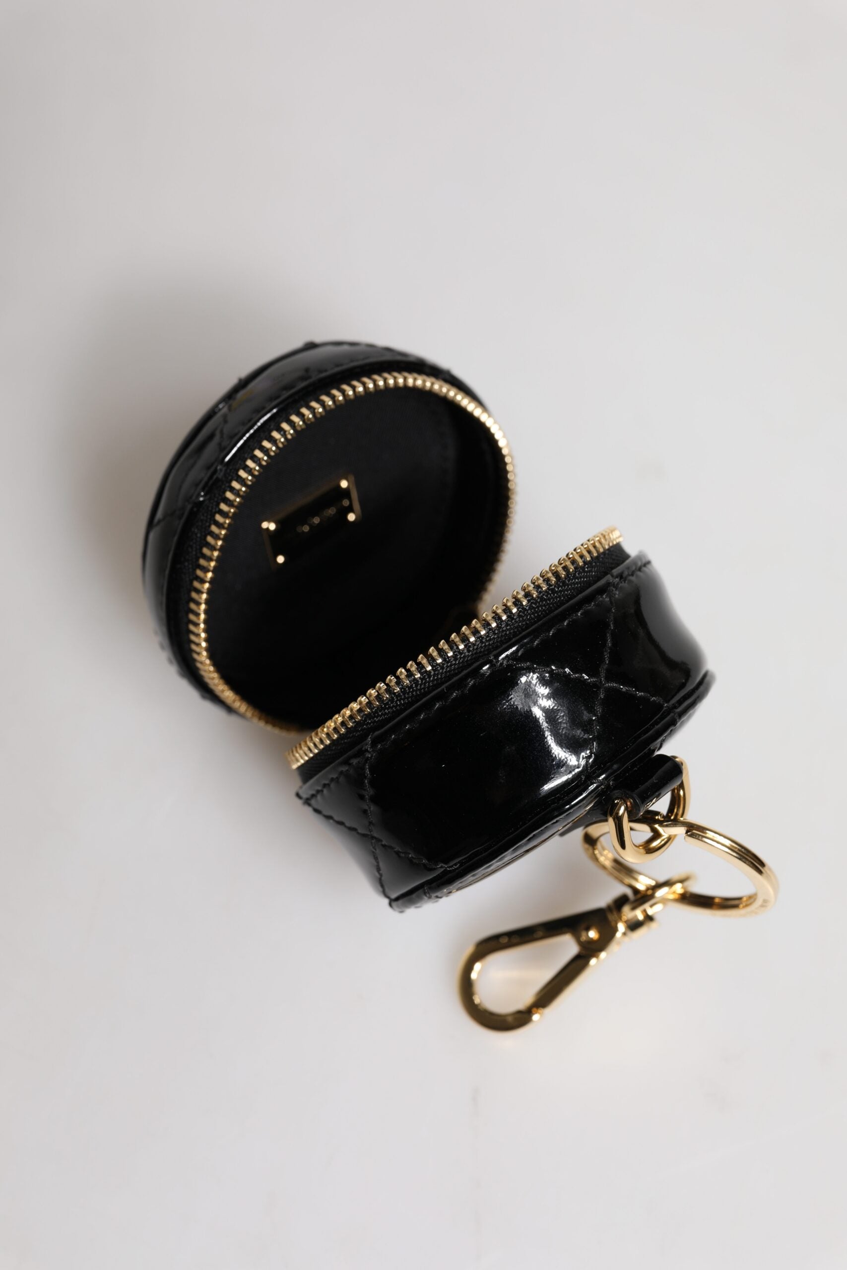 Dolce & Gabbana Black Lamb Leather DG Crystal Round Coin Purse Wallet - ACCEXO