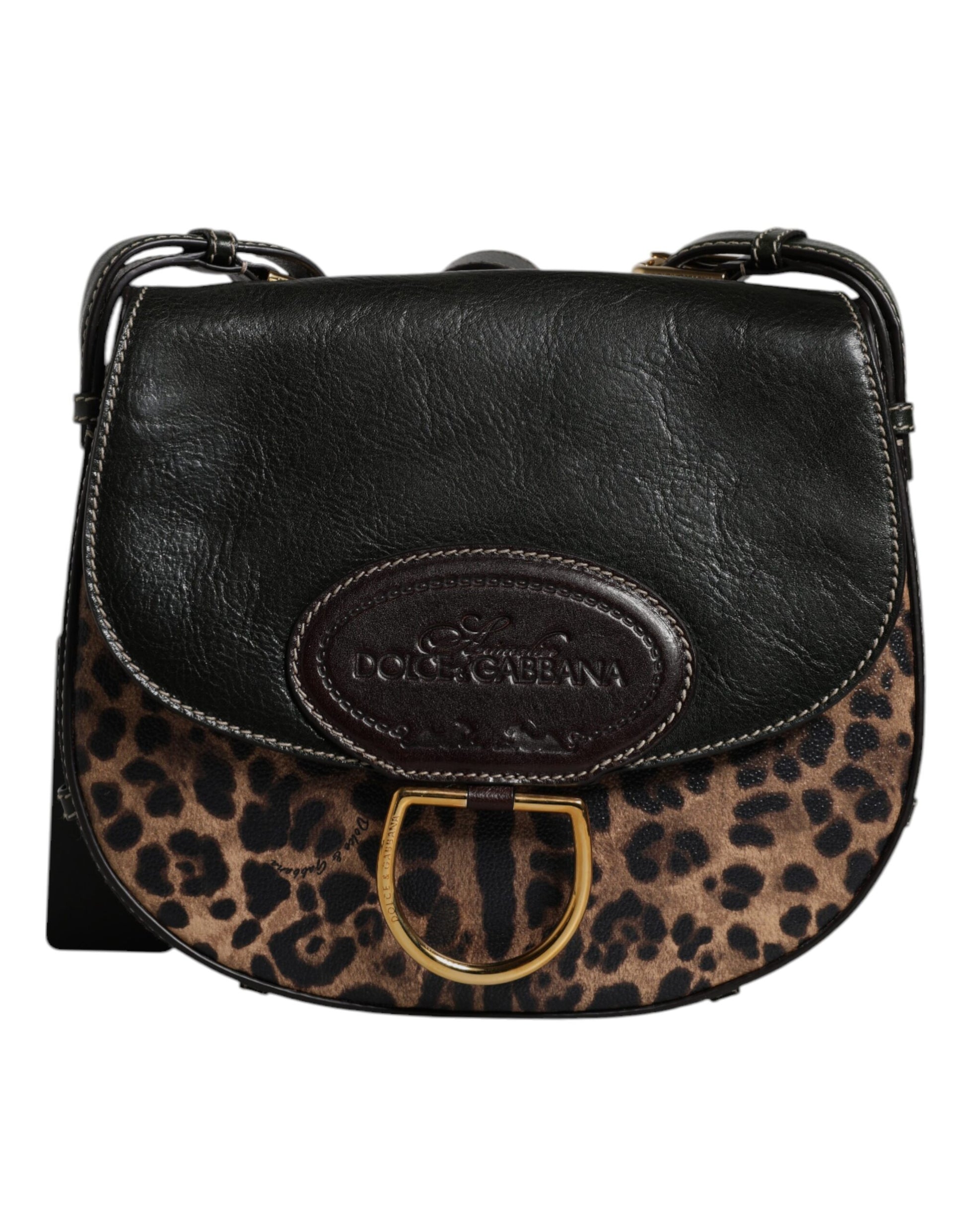 Dolce & Gabbana Black Brown Leopard Leather Shoulder Strap Bag - ACCEXO
