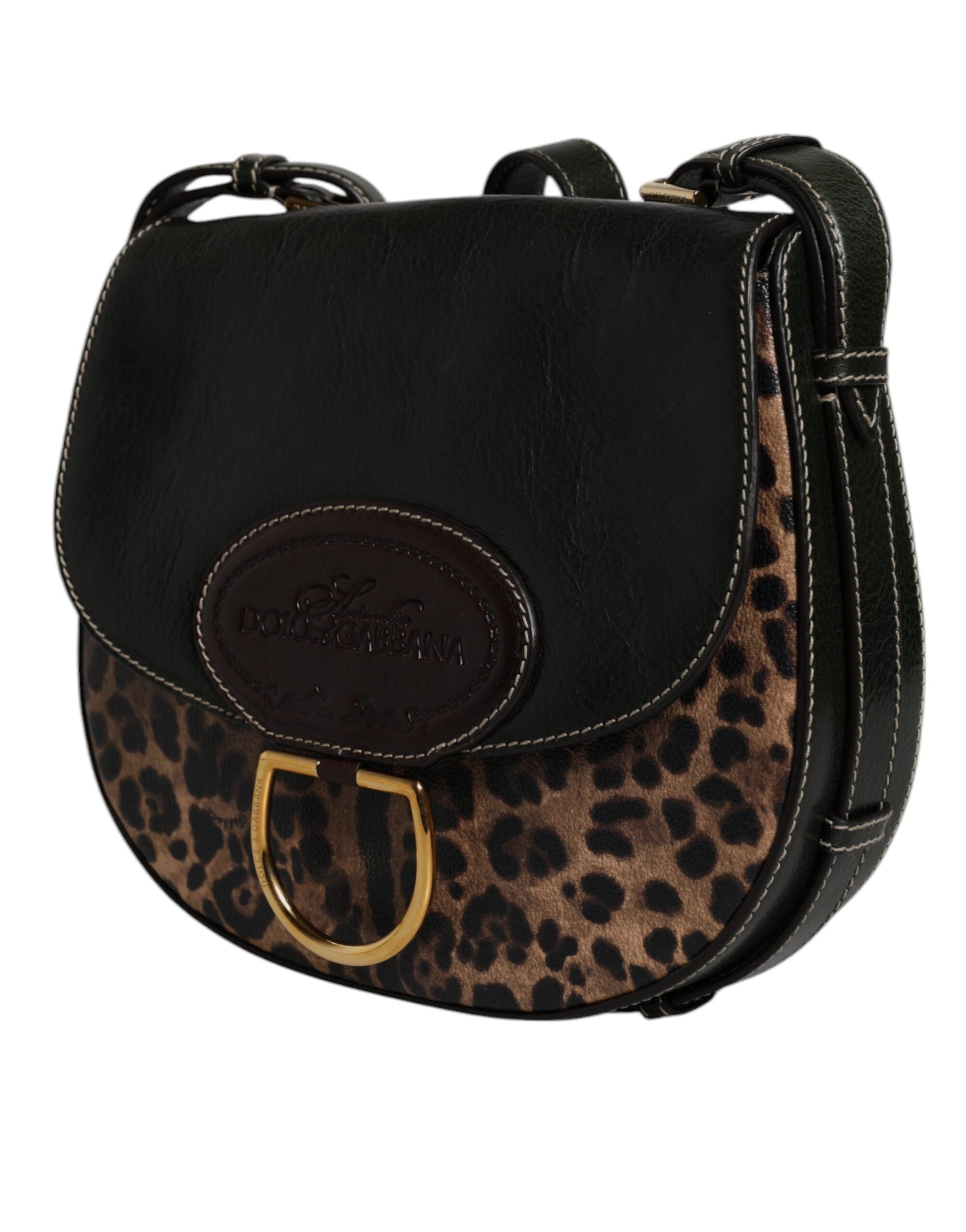 Dolce & Gabbana Black Brown Leopard Leather Shoulder Strap Bag - ACCEXO