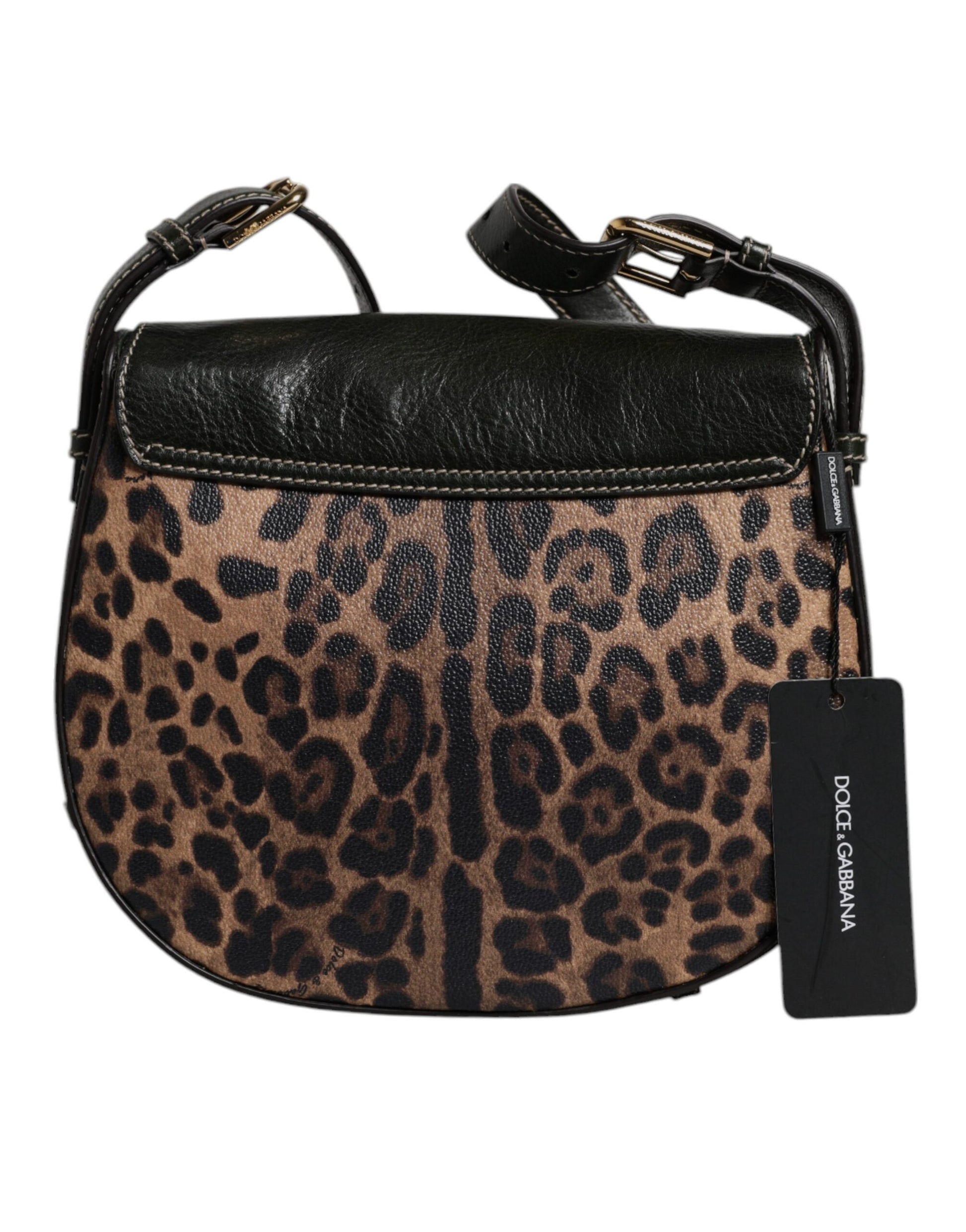 Dolce & Gabbana Black Brown Leopard Leather Shoulder Strap Bag - ACCEXO