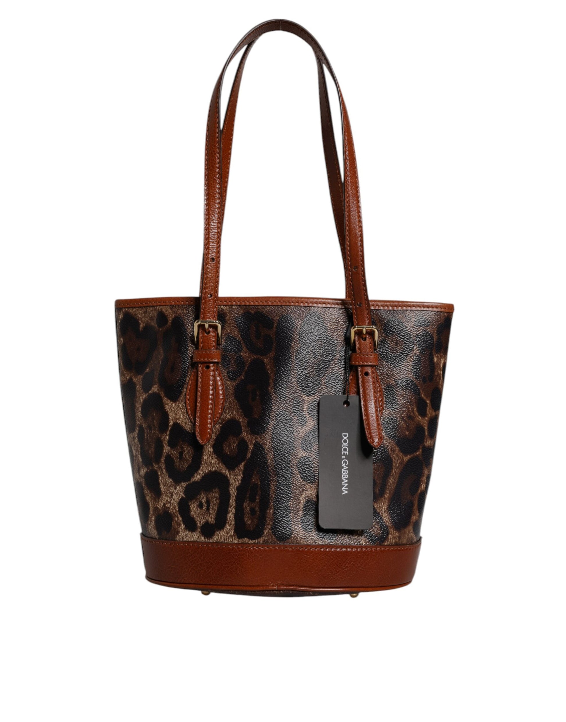Dolce & Gabbana Brown Leopard Leather Shoulder Strap Tote Bag - ACCEXO
