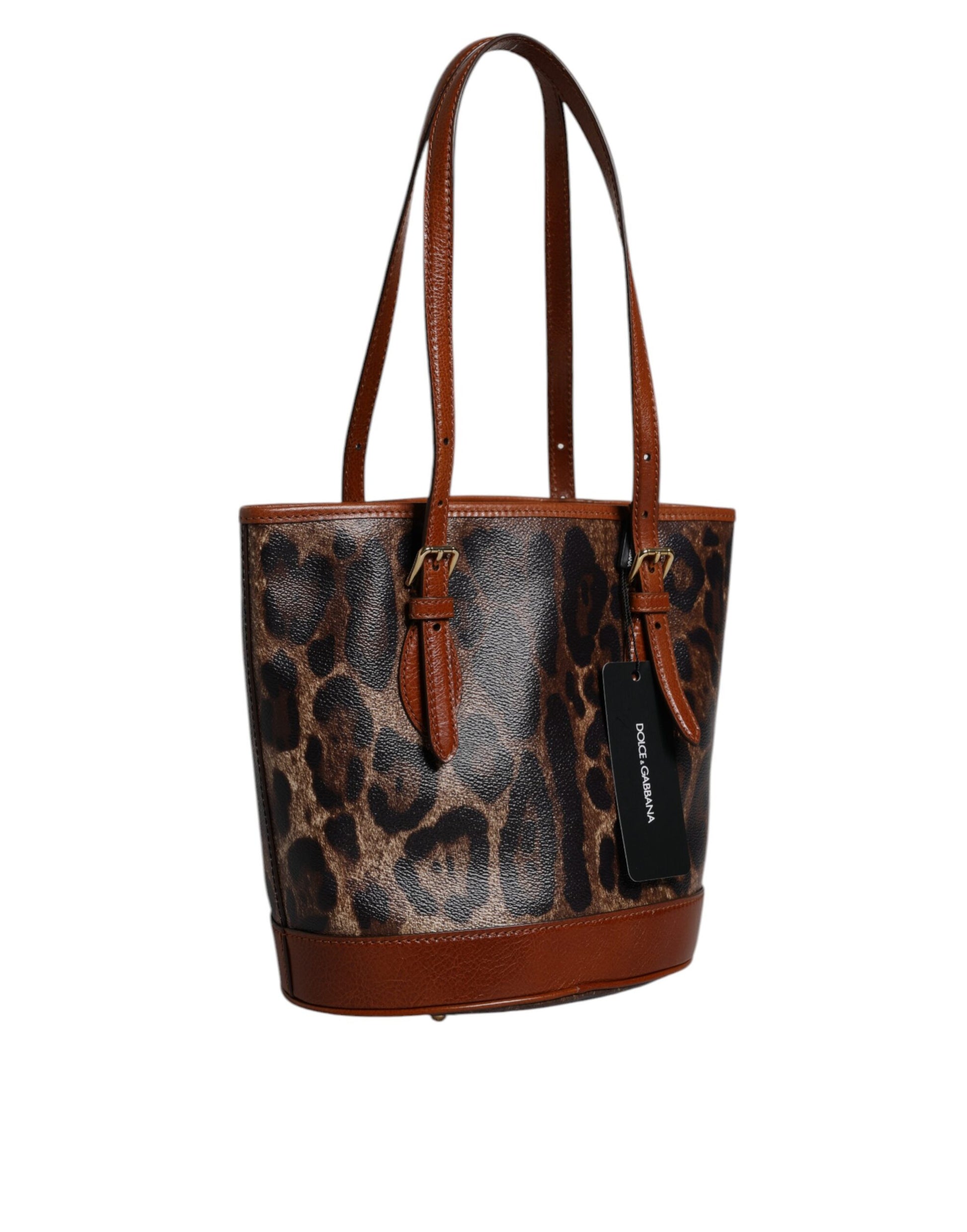 Dolce & Gabbana Brown Leopard Leather Shoulder Strap Tote Bag - ACCEXO