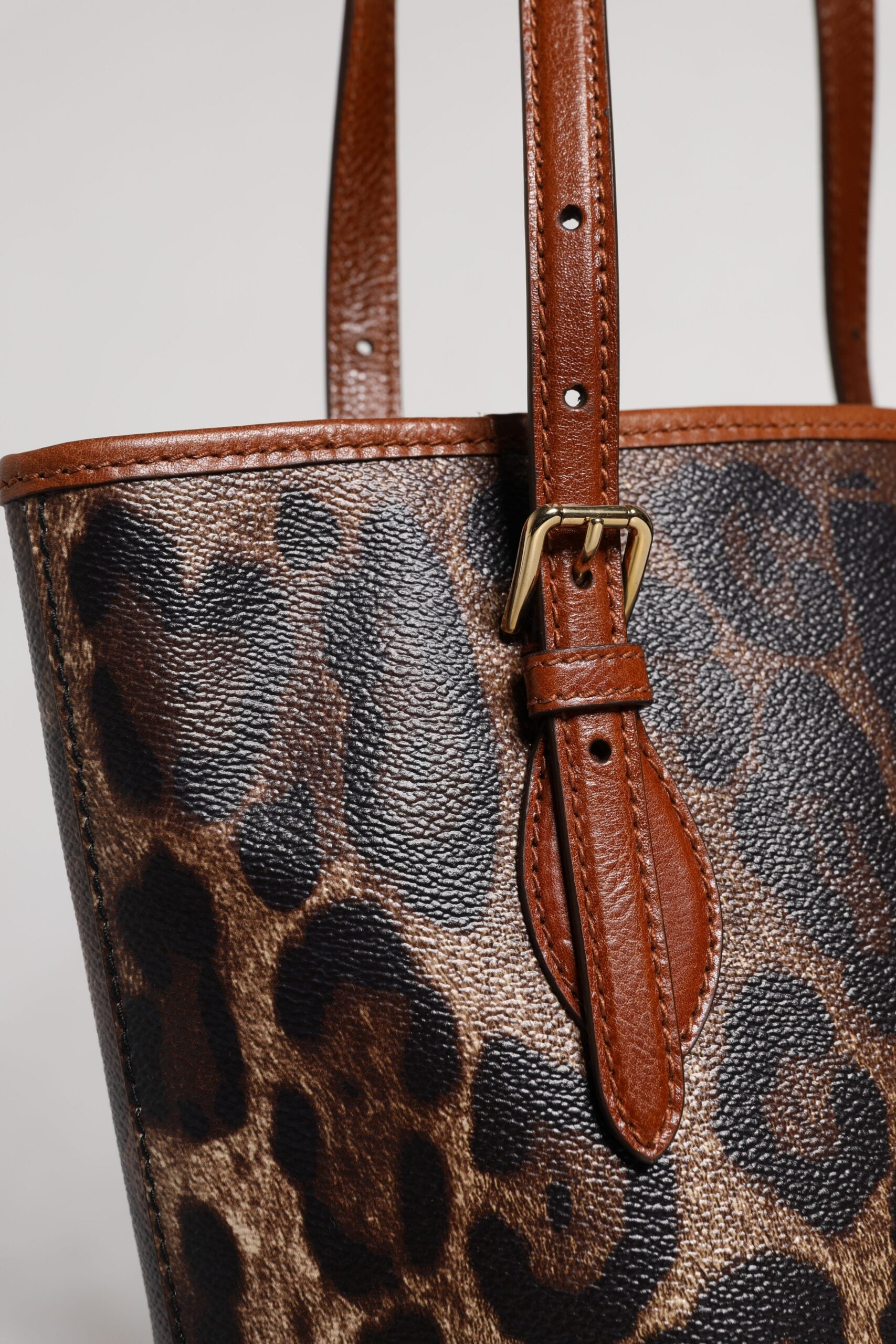Dolce & Gabbana Brown Leopard Leather Shoulder Strap Tote Bag - ACCEXO