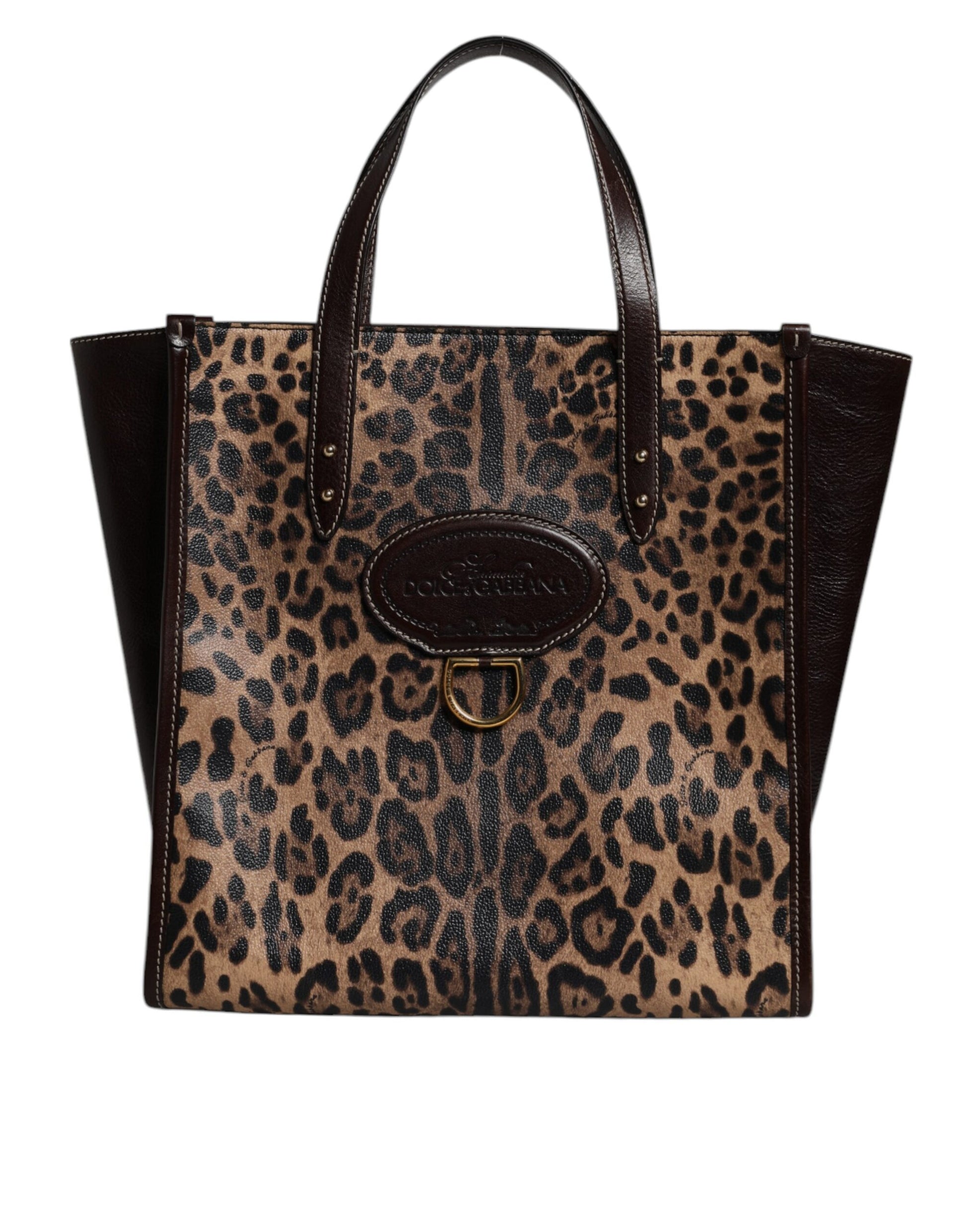 Dolce & Gabbana Brown Leopard Leather Shoulder Strap Tote Bag - ACCEXO