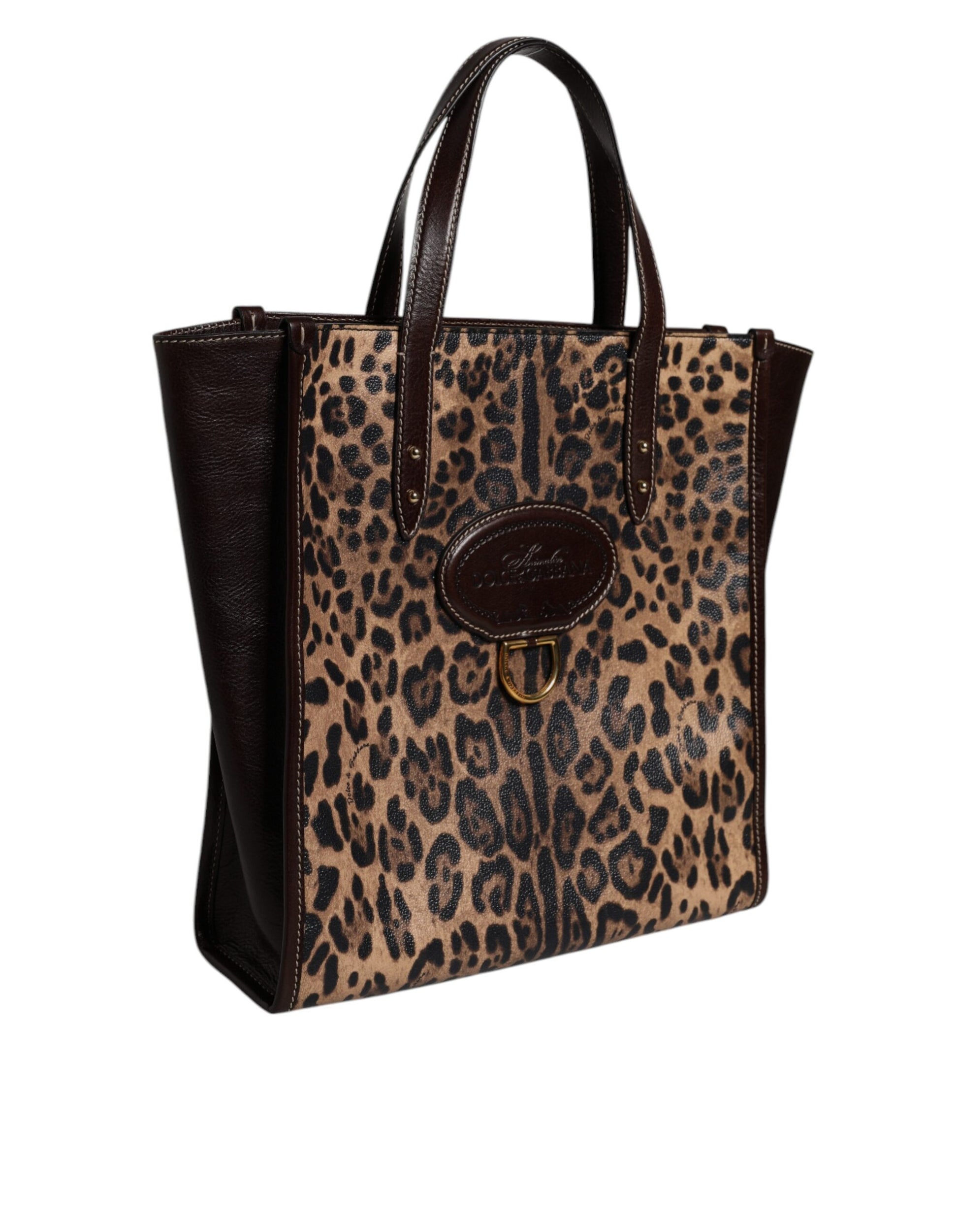 Dolce & Gabbana Brown Leopard Leather Shoulder Strap Tote Bag - ACCEXO