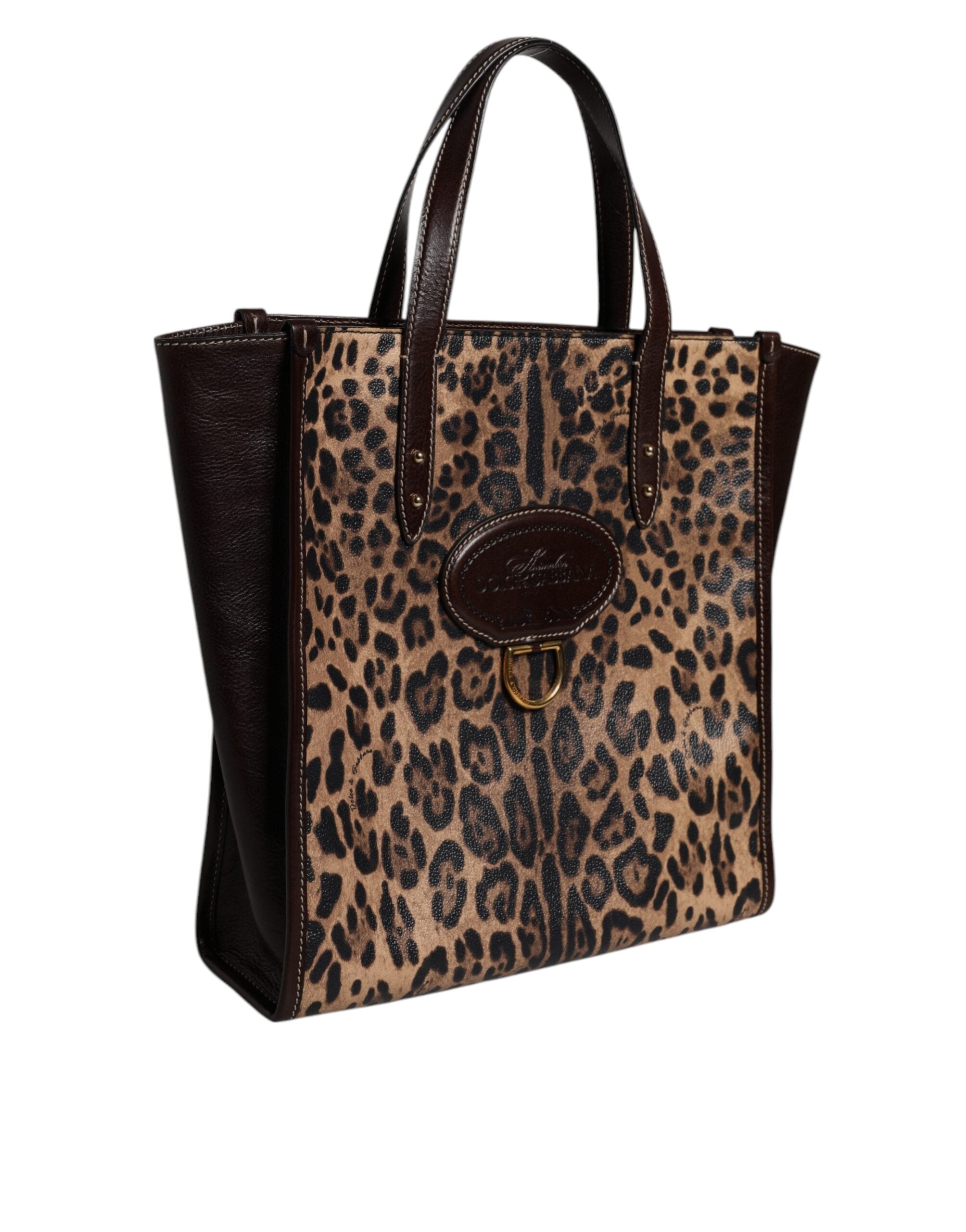 Dolce & Gabbana Brown Leopard Leather Shoulder Strap Tote Bag - ACCEXO