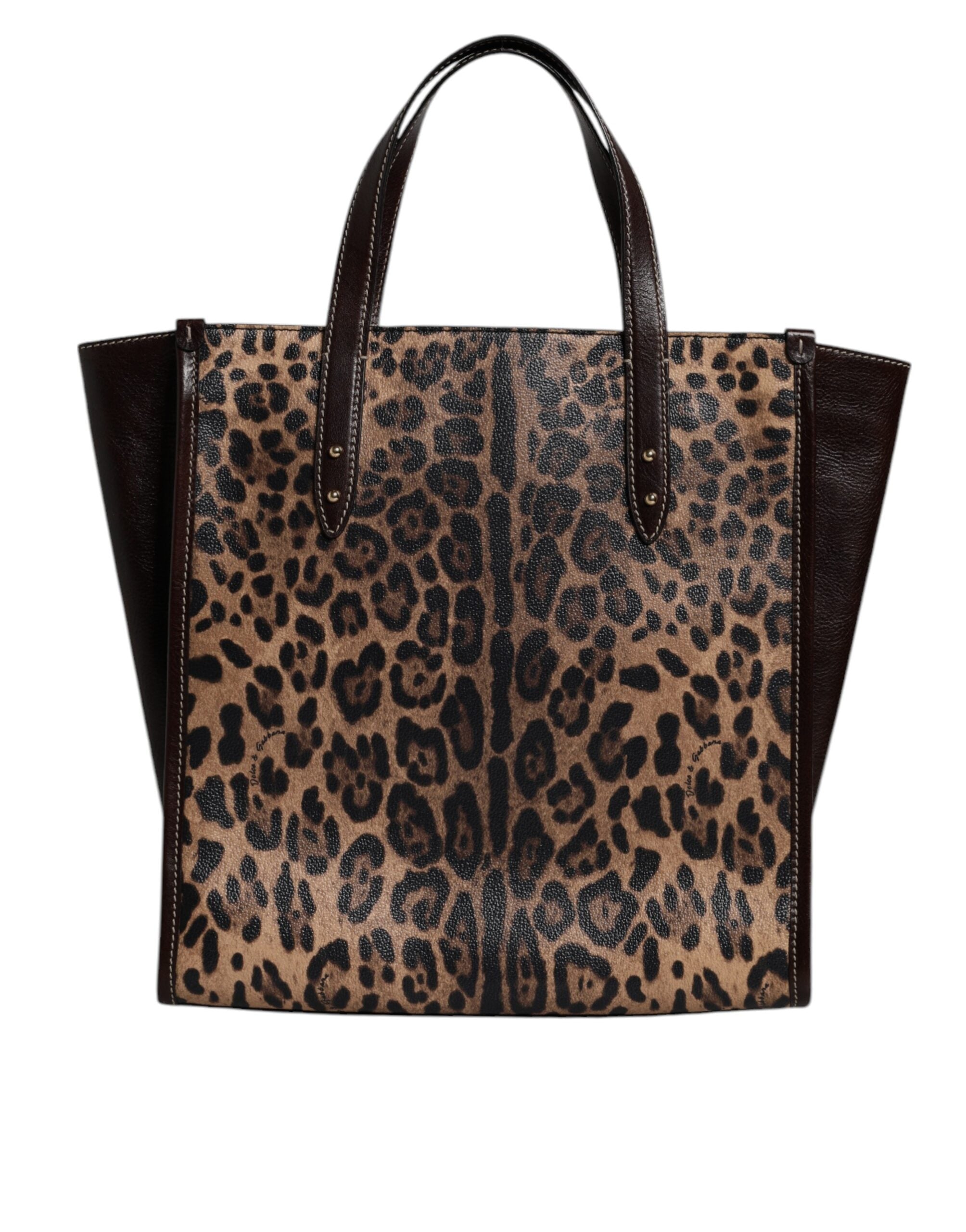 Dolce & Gabbana Brown Leopard Leather Shoulder Strap Tote Bag - ACCEXO