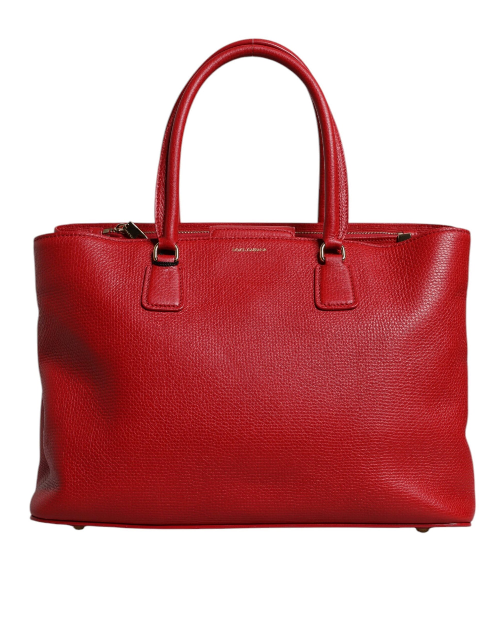Dolce & Gabbana Red Calfskin Leather Logo Plaque Top Handle Bag - ACCEXO