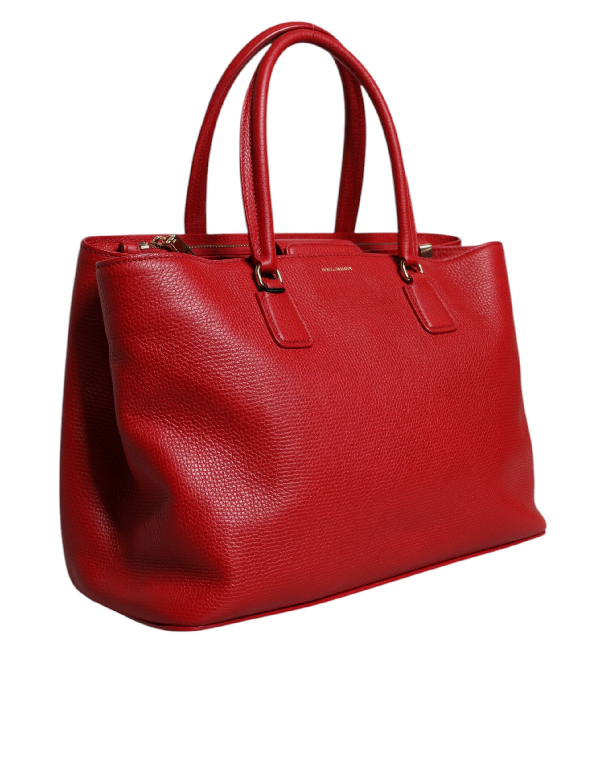 Dolce & Gabbana Red Calfskin Leather Logo Plaque Top Handle Bag - ACCEXO