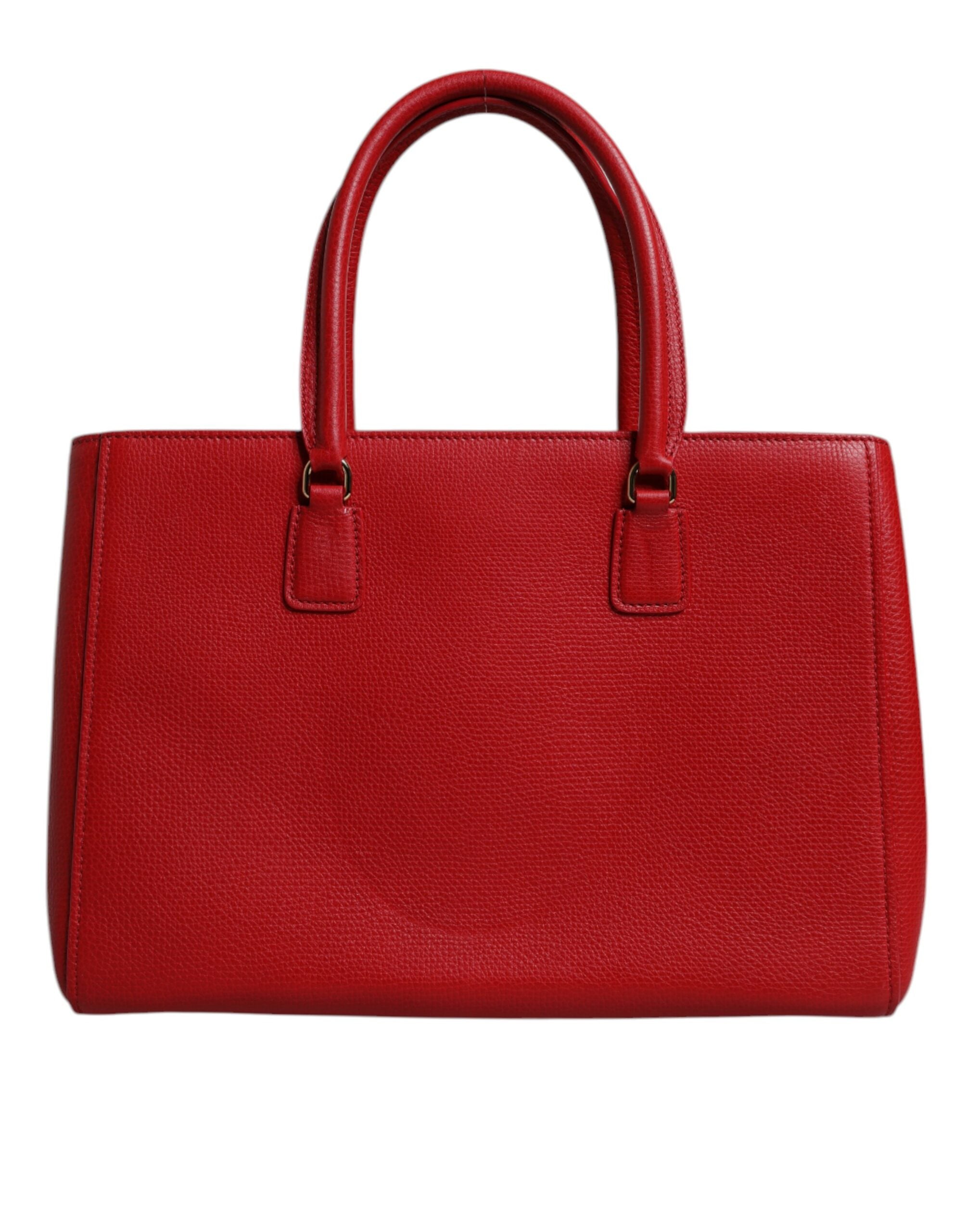 Dolce & Gabbana Red Calfskin Leather Logo Plaque Top Handle Bag - ACCEXO