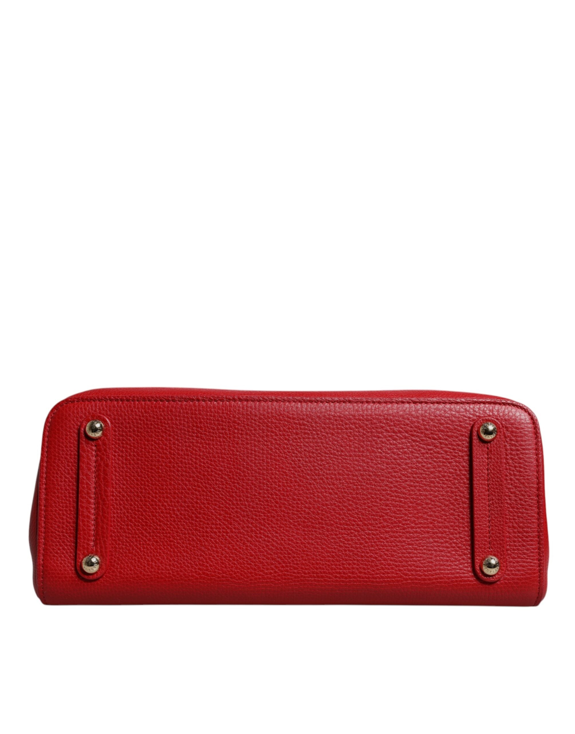 Dolce & Gabbana Red Calfskin Leather Logo Plaque Top Handle Bag - ACCEXO