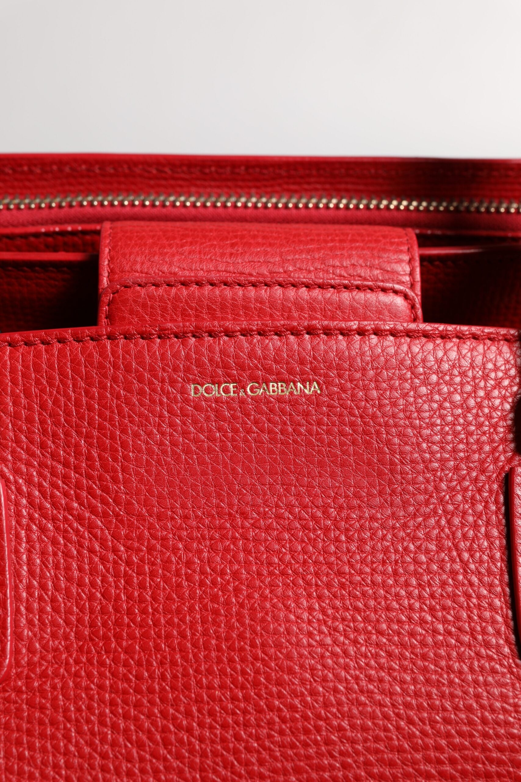 Dolce & Gabbana Red Calfskin Leather Logo Plaque Top Handle Bag - ACCEXO