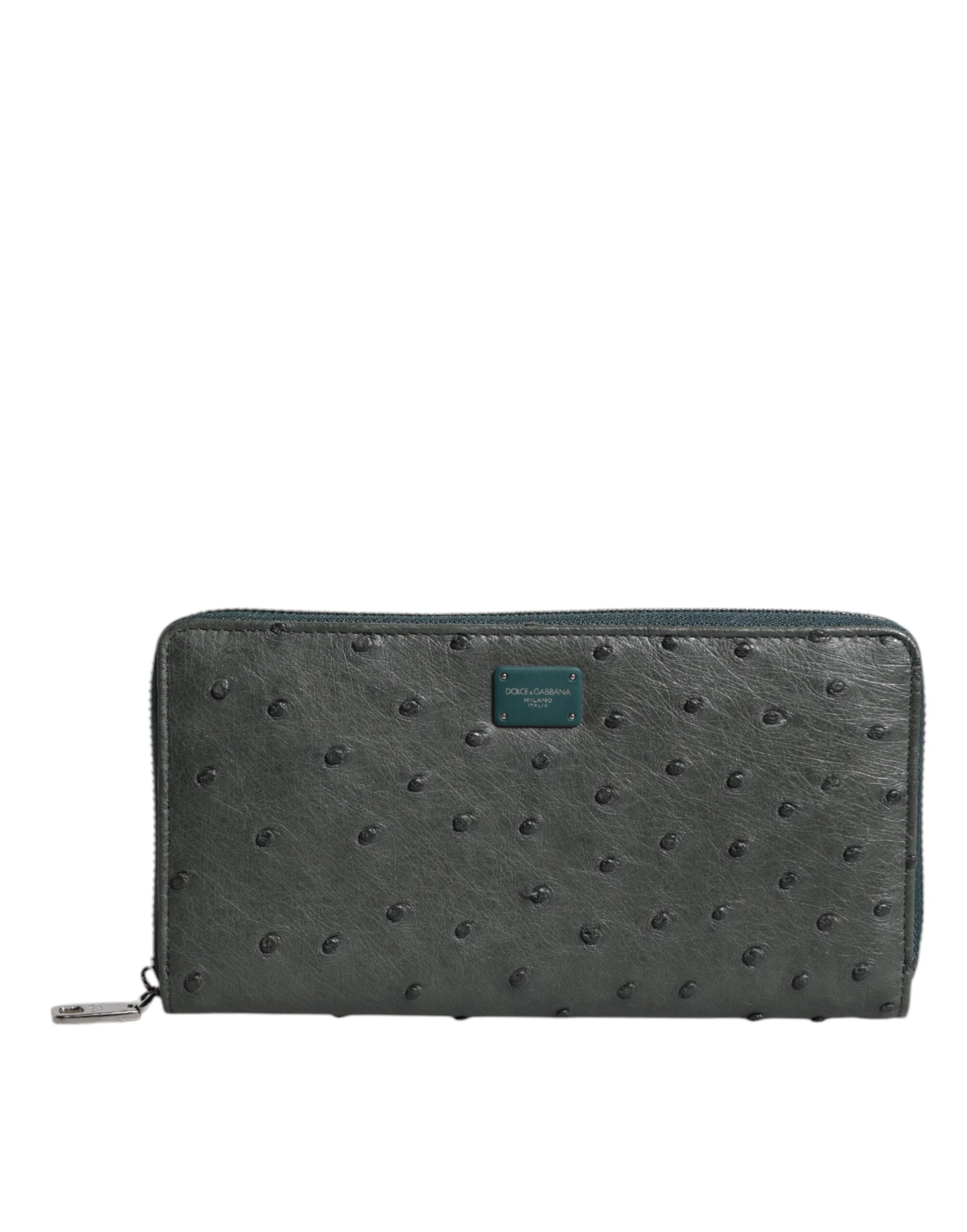 Dolce & Gabbana Green Ostrich Logo Plaque Zip Around Continental Wallet - ACCEXO