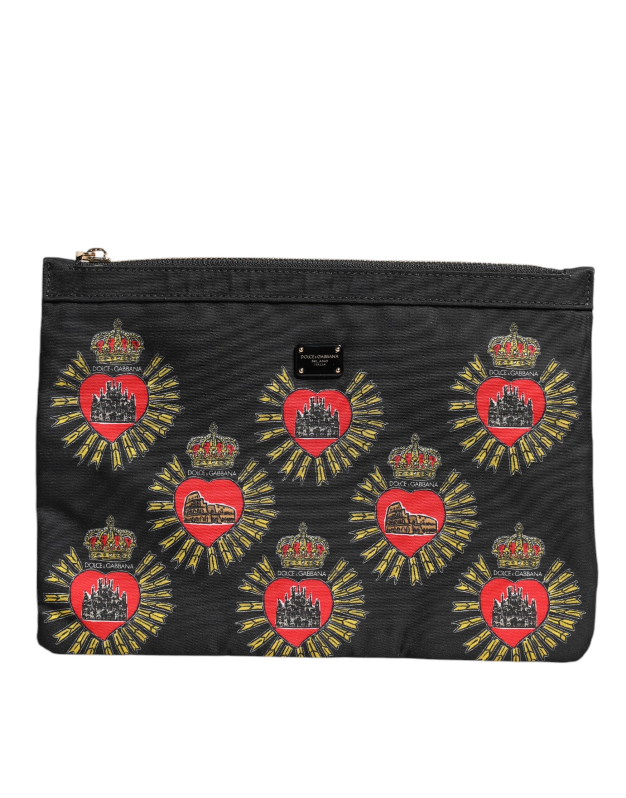 Dolce & Gabbana Black Red Nylon Sacred Heart Clutch Pouch Bag - ACCEXO