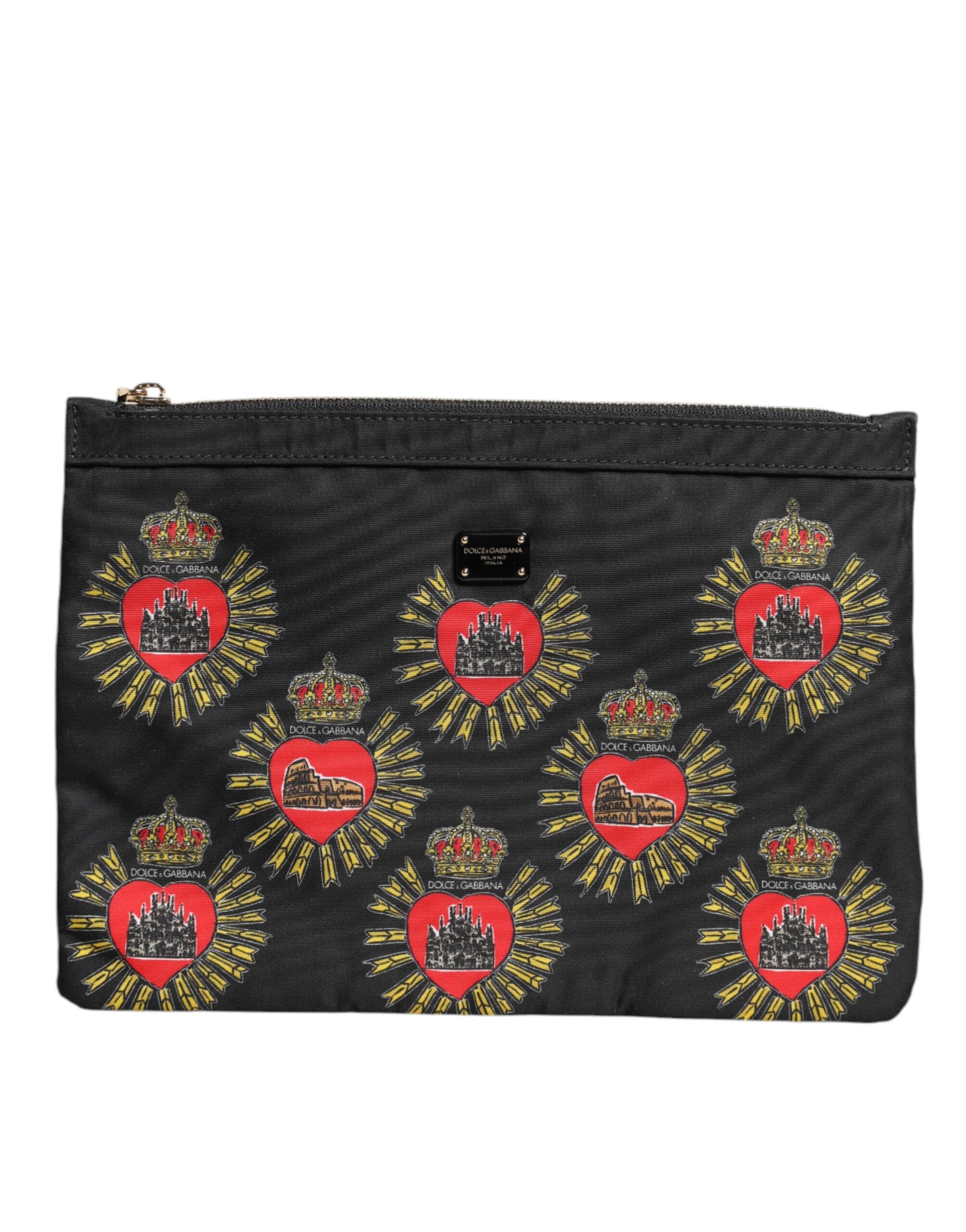 Dolce & Gabbana Black Red Nylon Sacred Heart Clutch Pouch Bag - ACCEXO