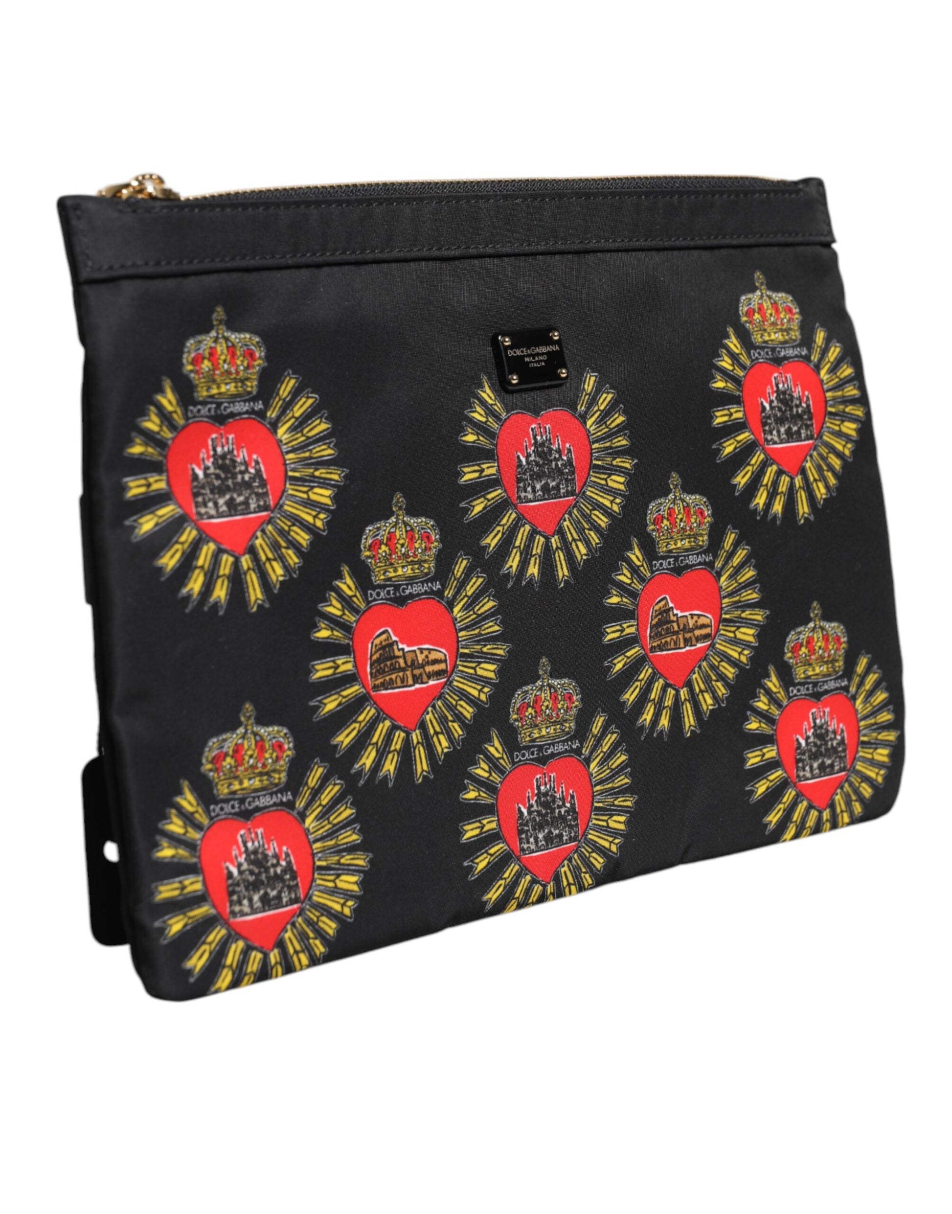 Dolce & Gabbana Black Red Nylon Sacred Heart Clutch Pouch Bag - ACCEXO
