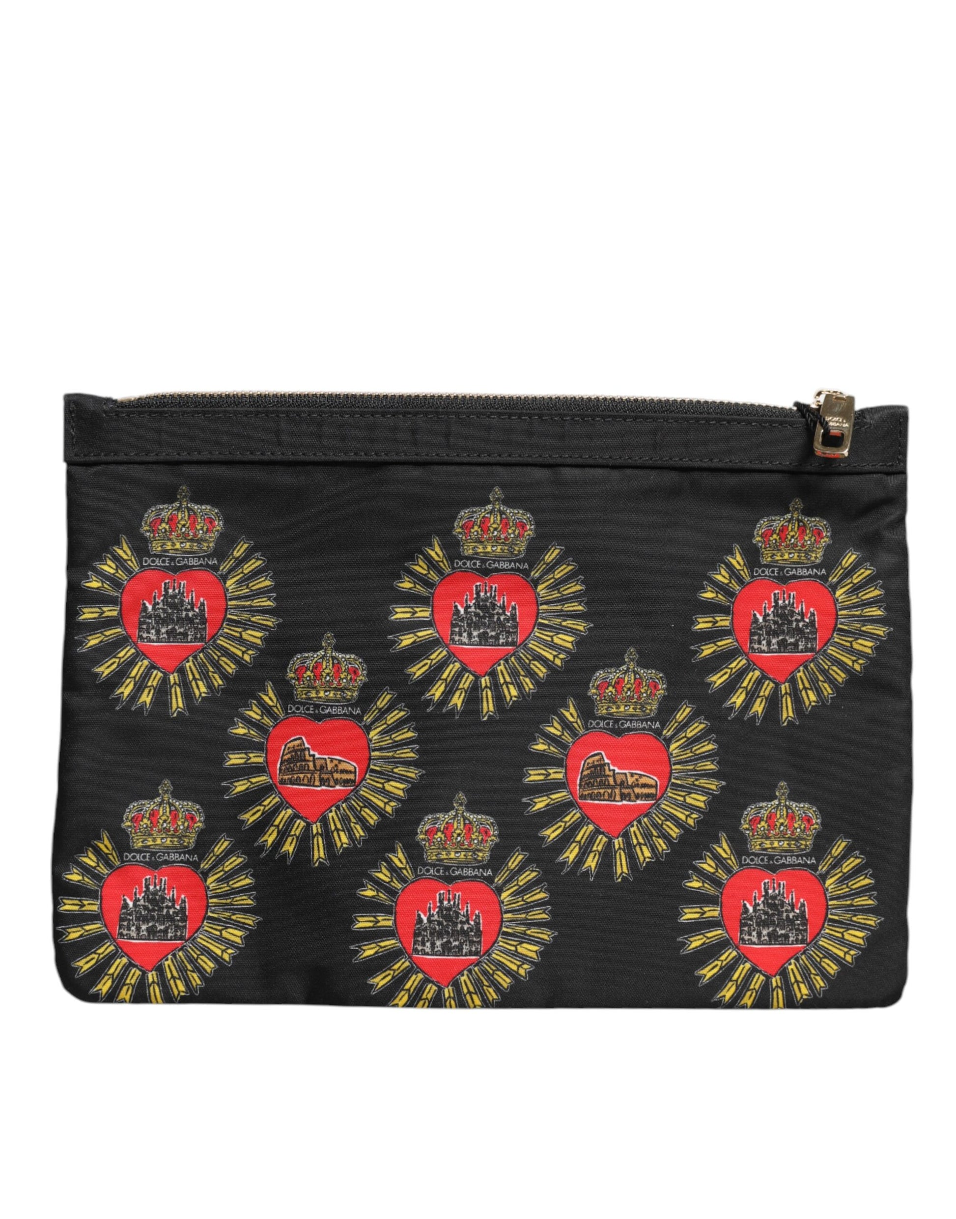 Dolce & Gabbana Black Red Nylon Sacred Heart Clutch Pouch Bag - ACCEXO