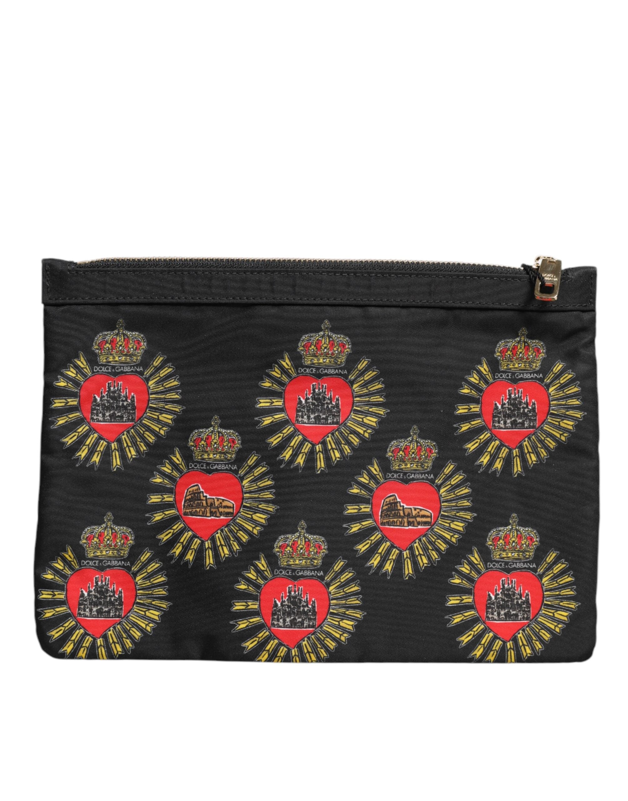 Dolce & Gabbana Black Red Nylon Sacred Heart Clutch Pouch Bag - ACCEXO