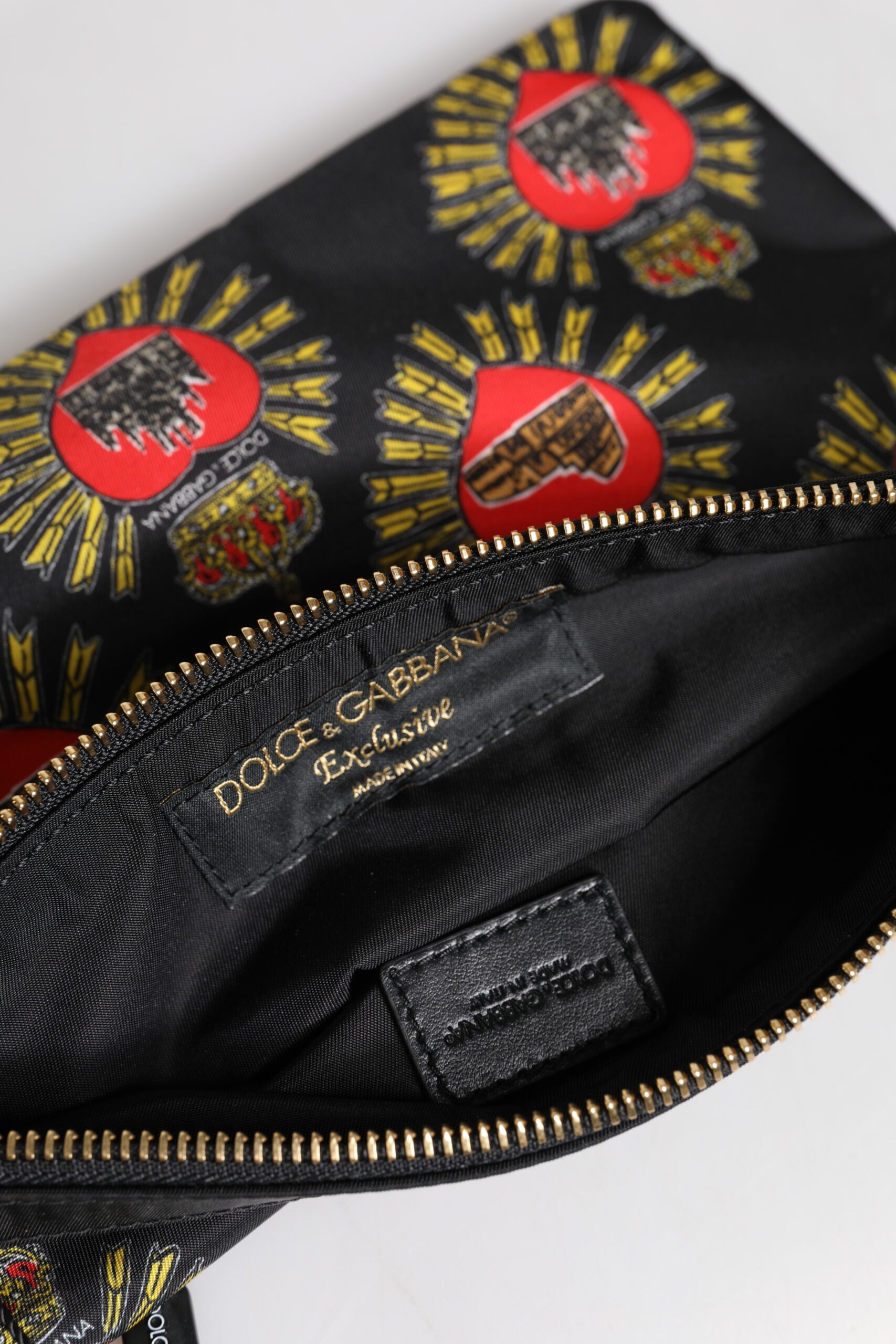 Dolce & Gabbana Black Red Nylon Sacred Heart Clutch Pouch Bag - ACCEXO