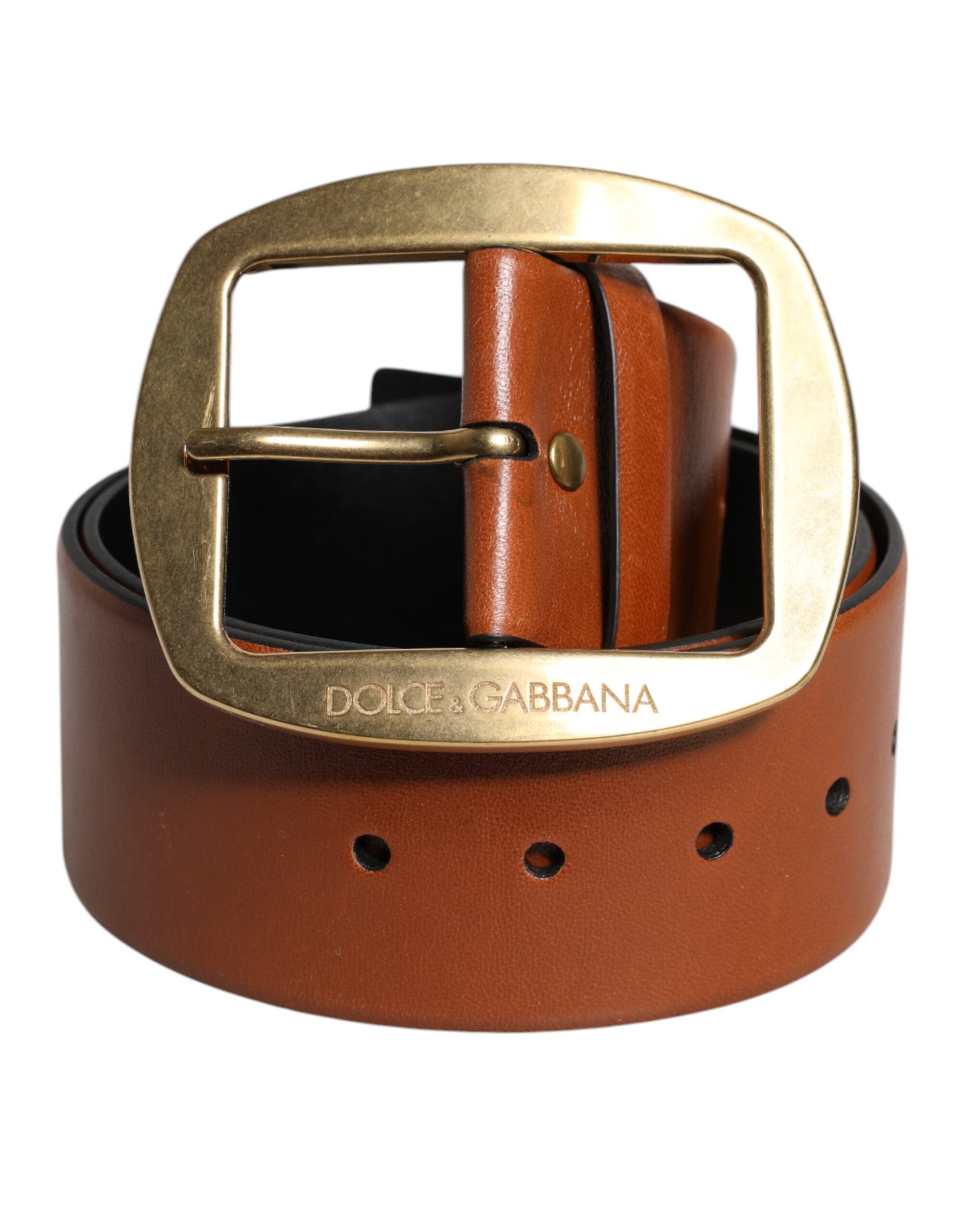 Dolce & Gabbana Brown Leather Gold Metal Buckle Classic Belt - ACCEXO