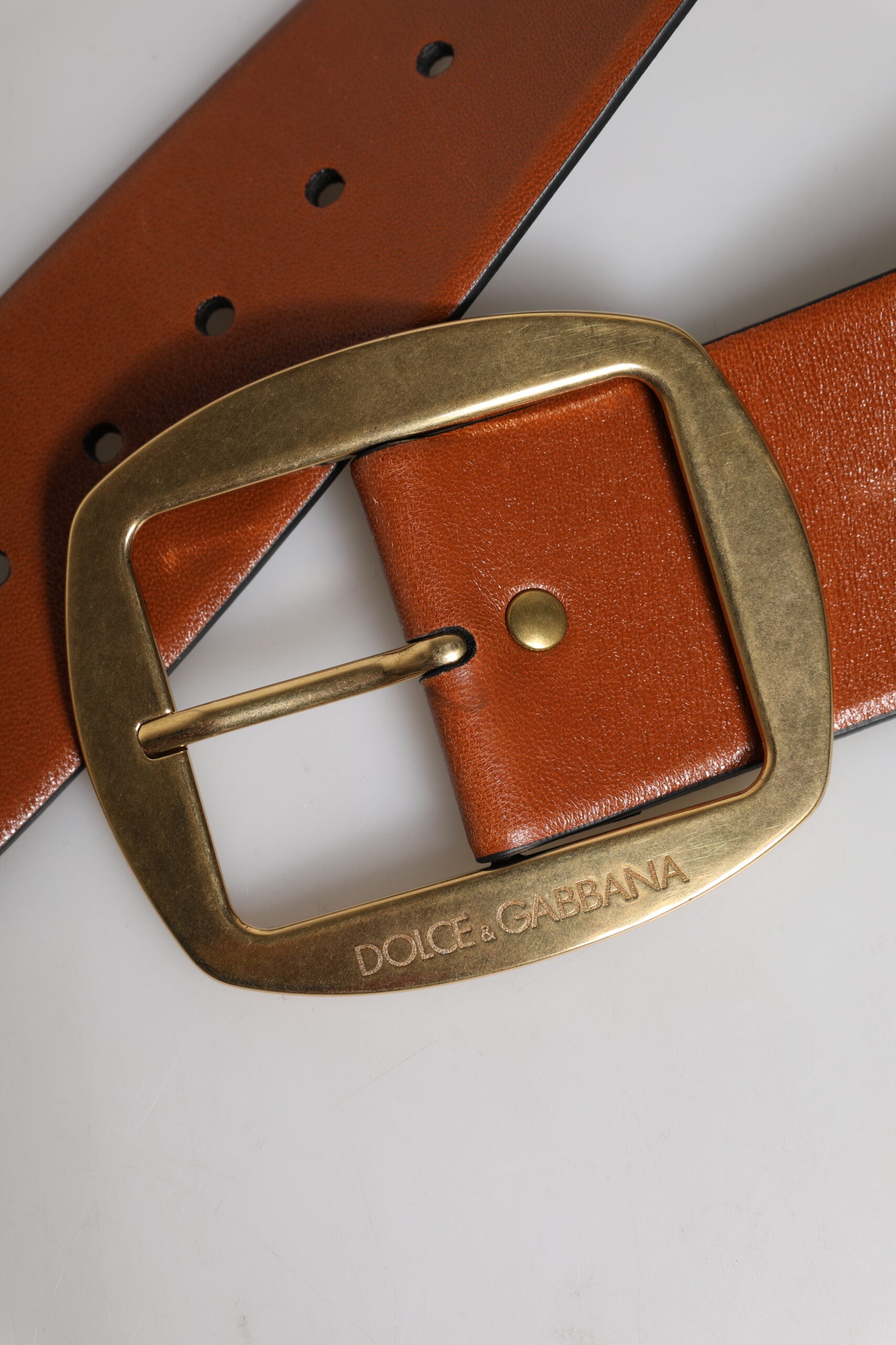 Dolce & Gabbana Brown Leather Gold Metal Buckle Classic Belt - ACCEXO