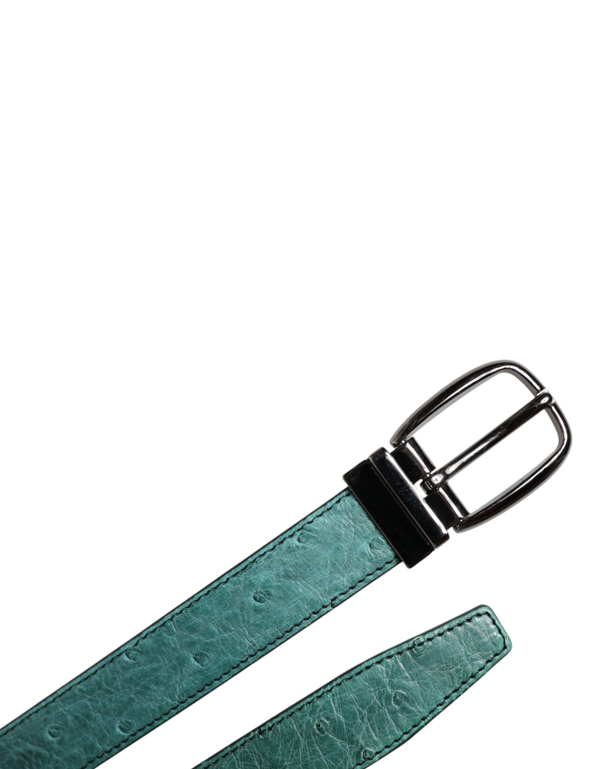 Dolce & Gabbana Green Ostrich Leather Silver Metal Buckle Belt - ACCEXO