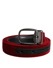 Dolce & Gabbana Red Velvet Black Metal Buckle Logo Belt - ACCEXO