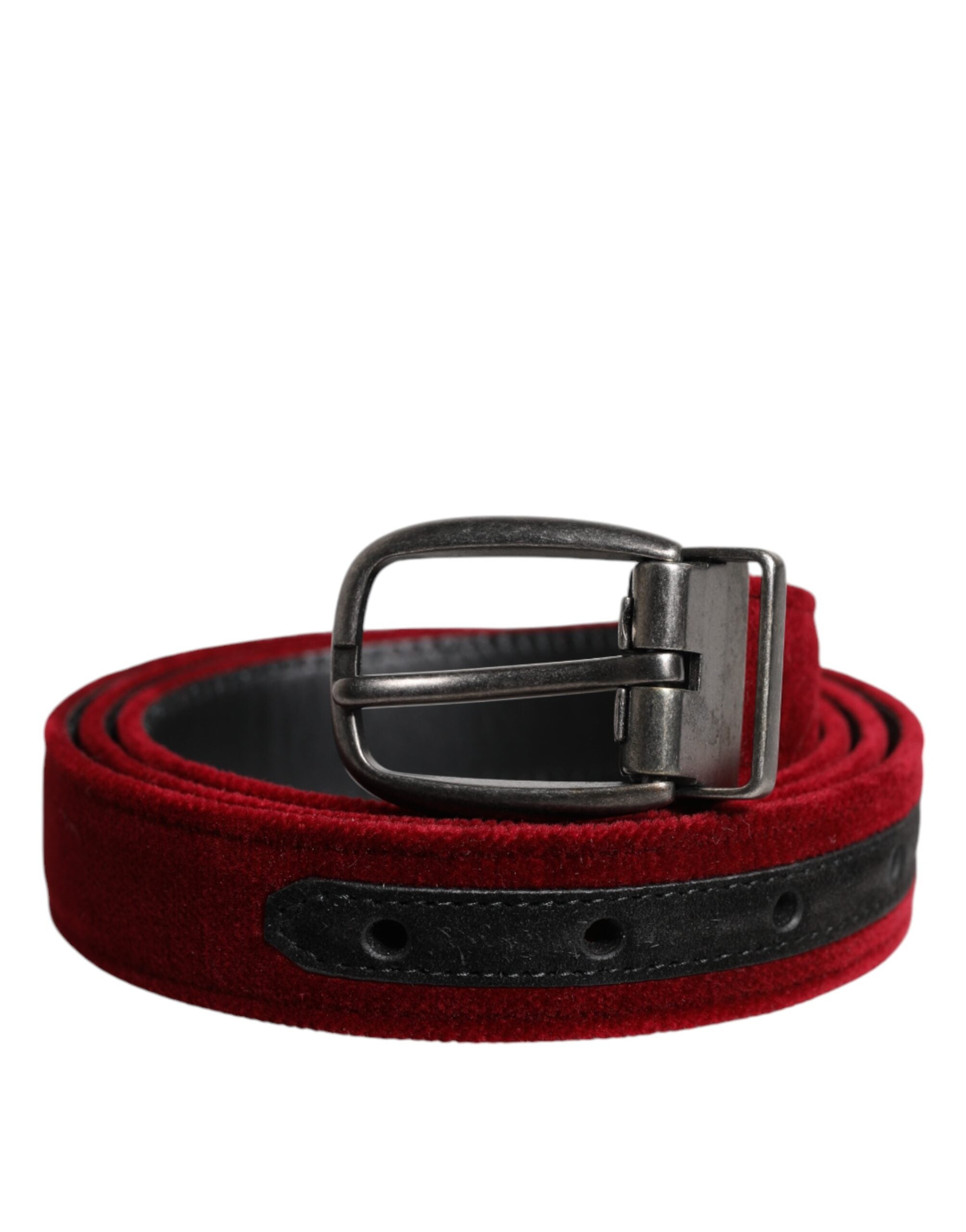 Dolce & Gabbana Red Velvet Black Metal Buckle Logo Belt - ACCEXO