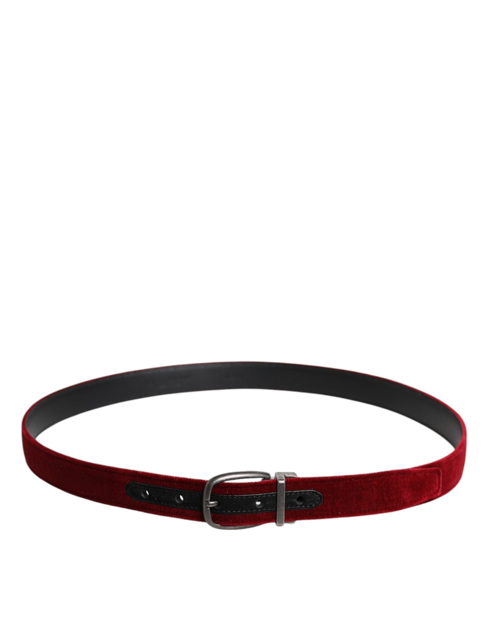 Dolce & Gabbana Red Velvet Black Metal Buckle Logo Belt - ACCEXO