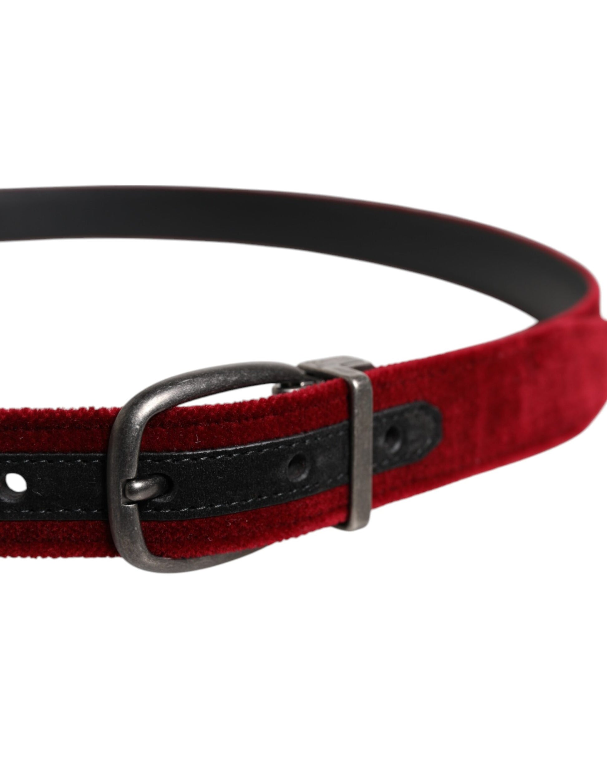Dolce & Gabbana Red Velvet Black Metal Buckle Logo Belt - ACCEXO