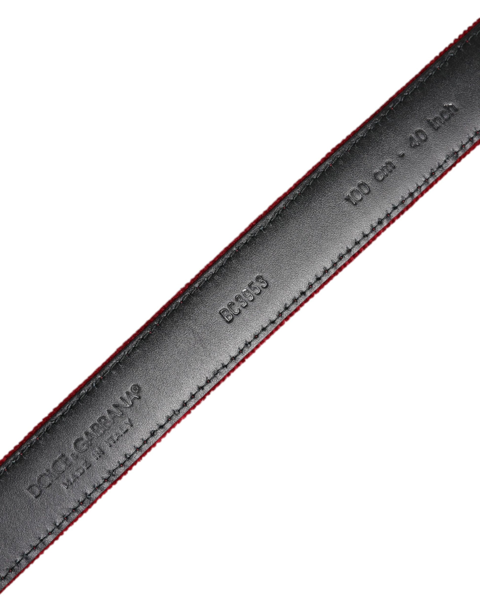 Dolce & Gabbana Red Velvet Black Metal Buckle Logo Belt - ACCEXO