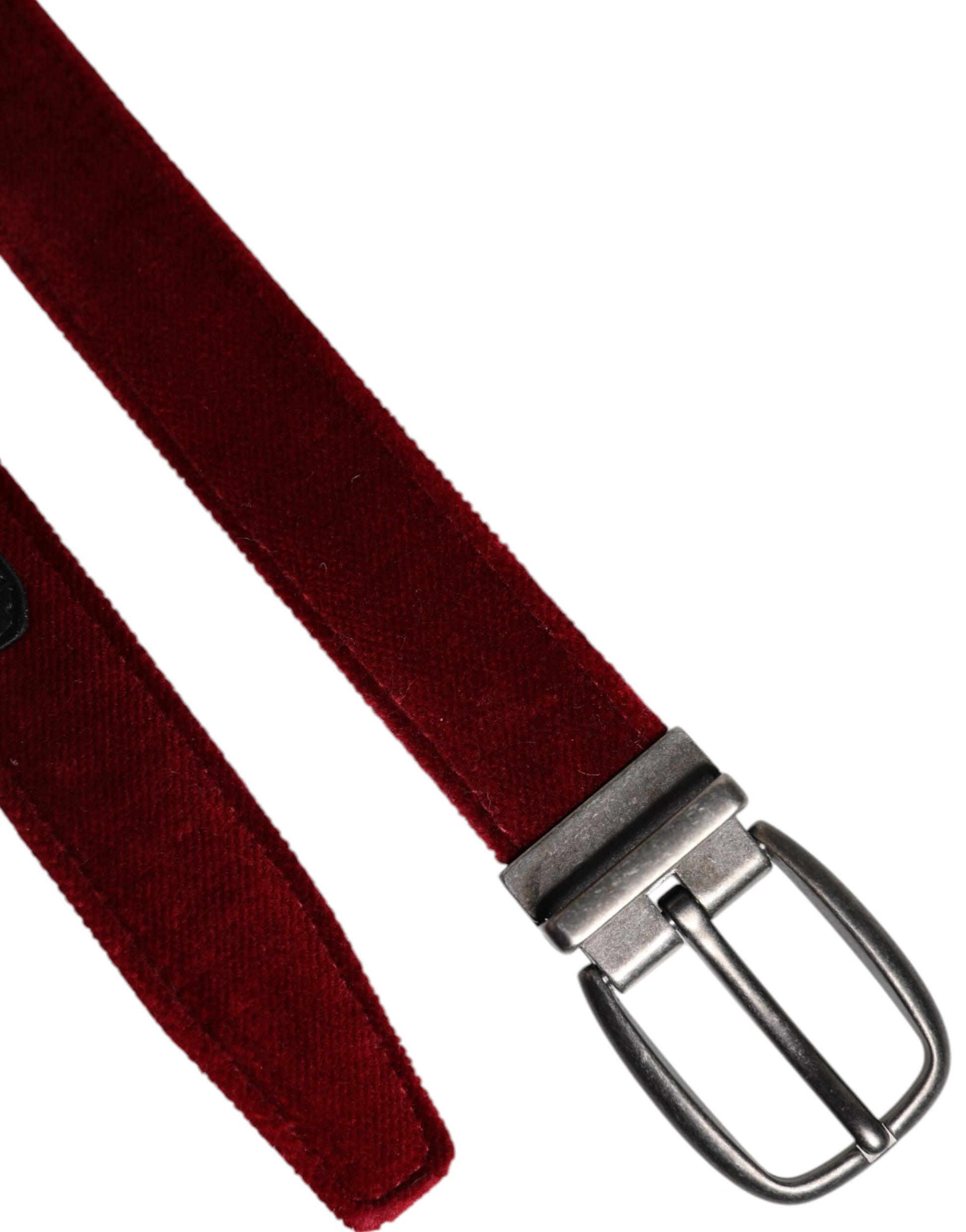 Dolce & Gabbana Red Velvet Black Metal Buckle Logo Belt - ACCEXO