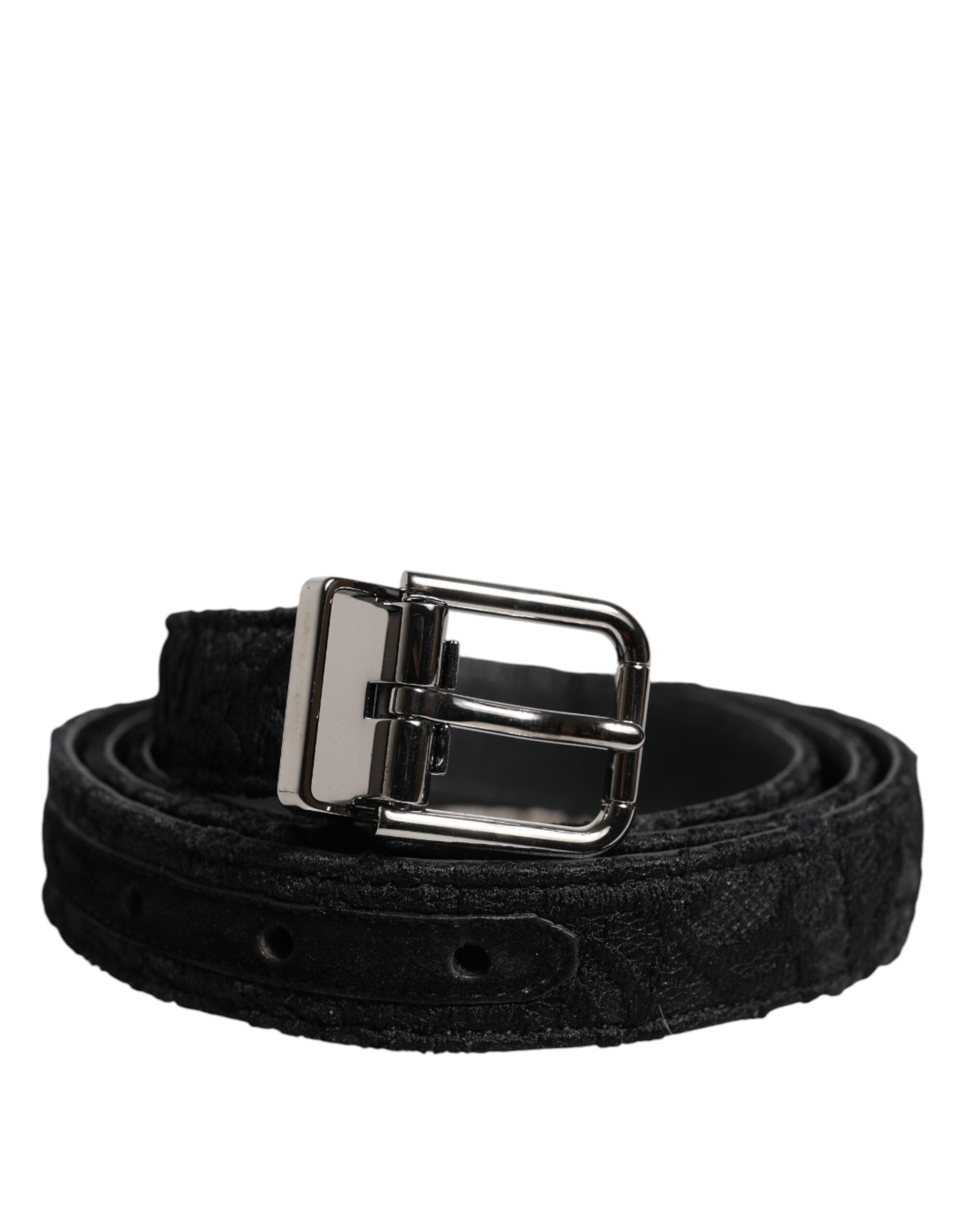 Dolce & Gabbana Black Cotton Blend Silver Metal Buckle Belt - ACCEXO