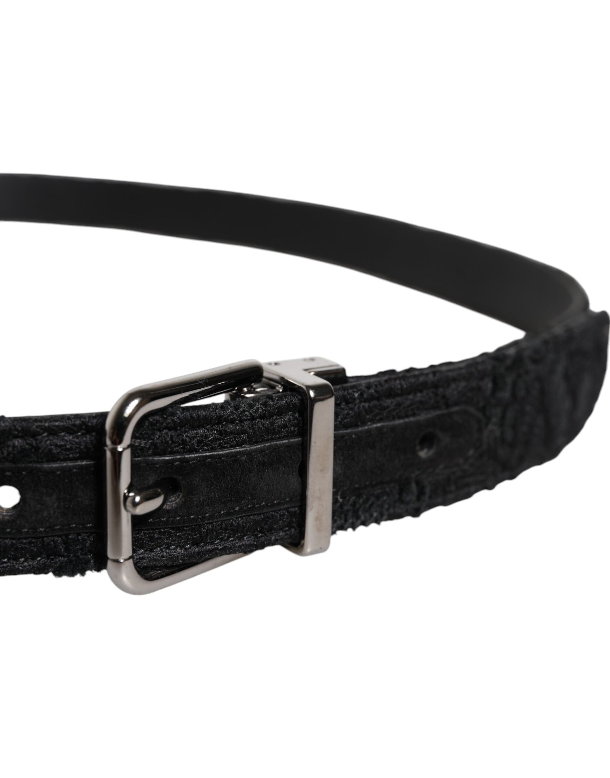 Dolce & Gabbana Black Cotton Blend Silver Metal Buckle Belt - ACCEXO